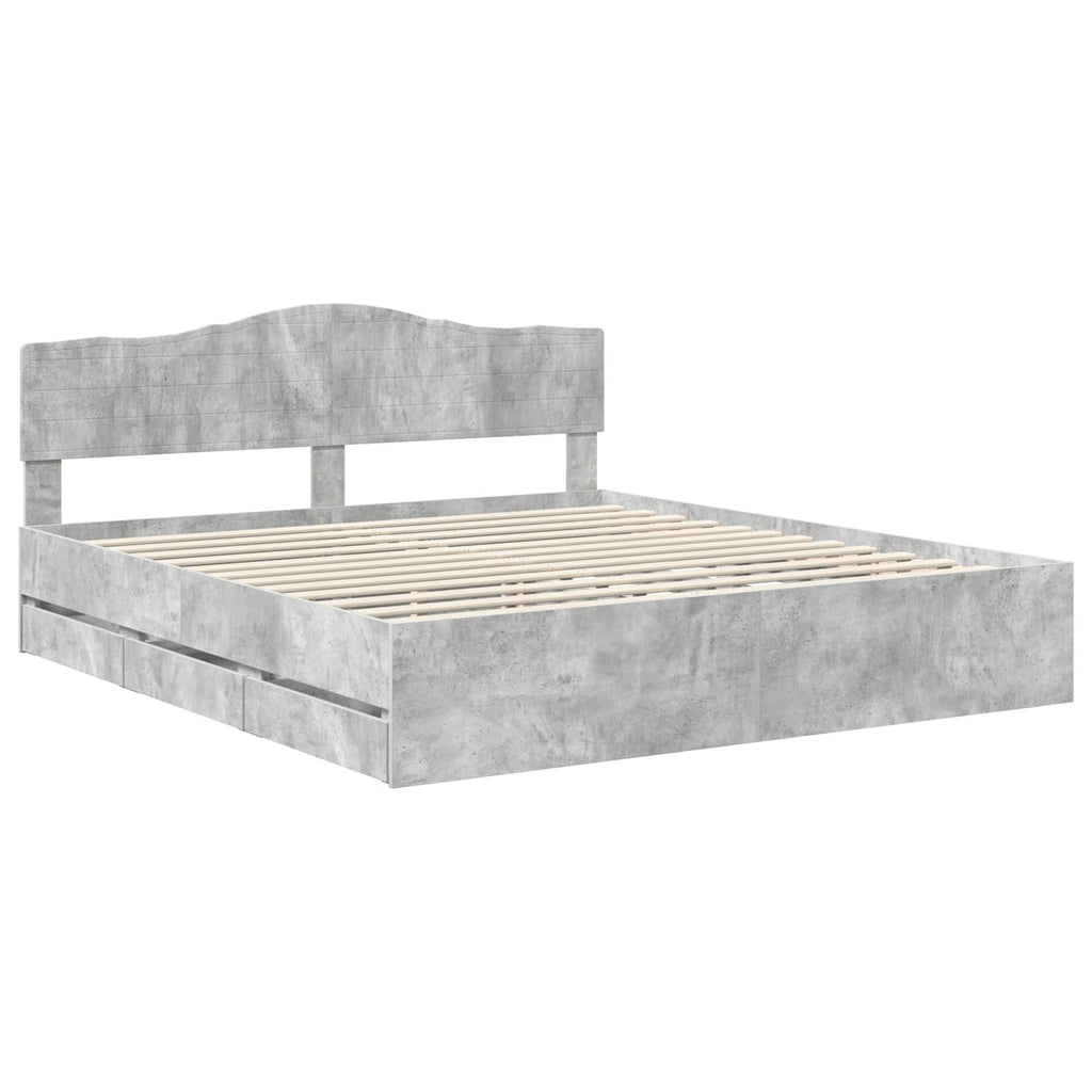 vidaXL Ramka łóżka Betonowy szary 200 x 200 cm Drewno inżynieryjne