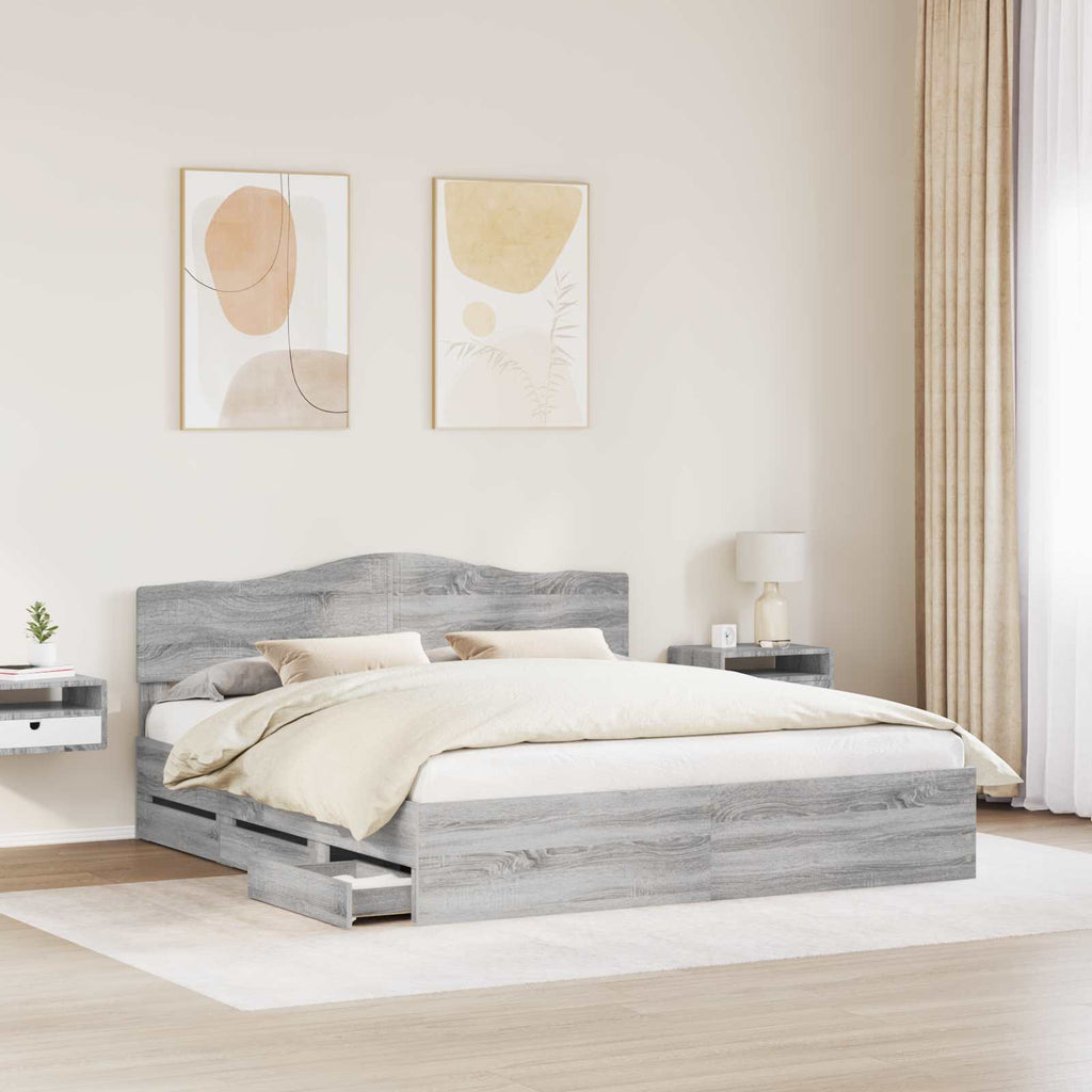 vidaXL Ramka łóżka Szary Sonoma 200 x 200 cm Drewno inżynieryjne