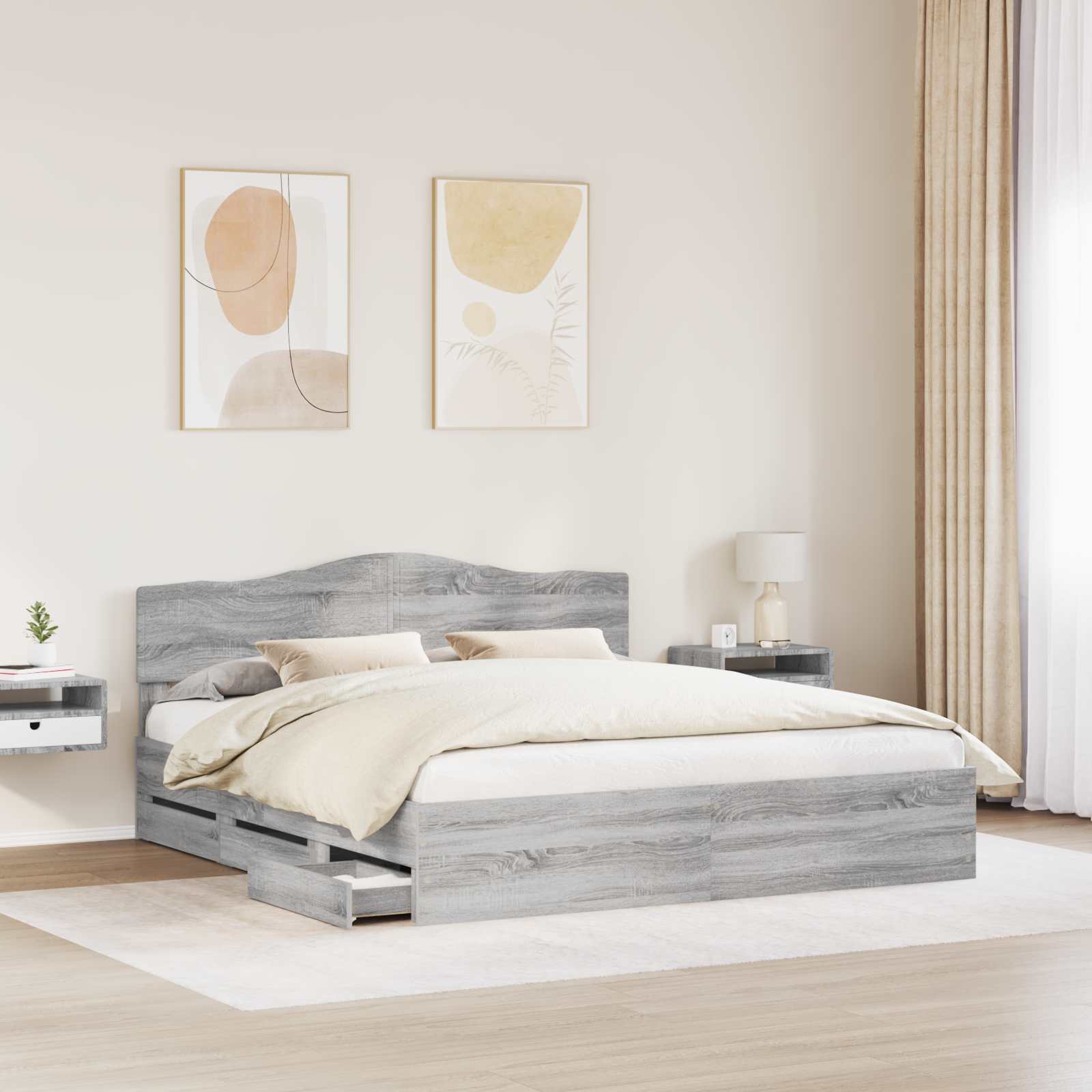 vidaXL Ramka łóżka Szary Sonoma 200 x 200 cm Drewno inżynieryjne