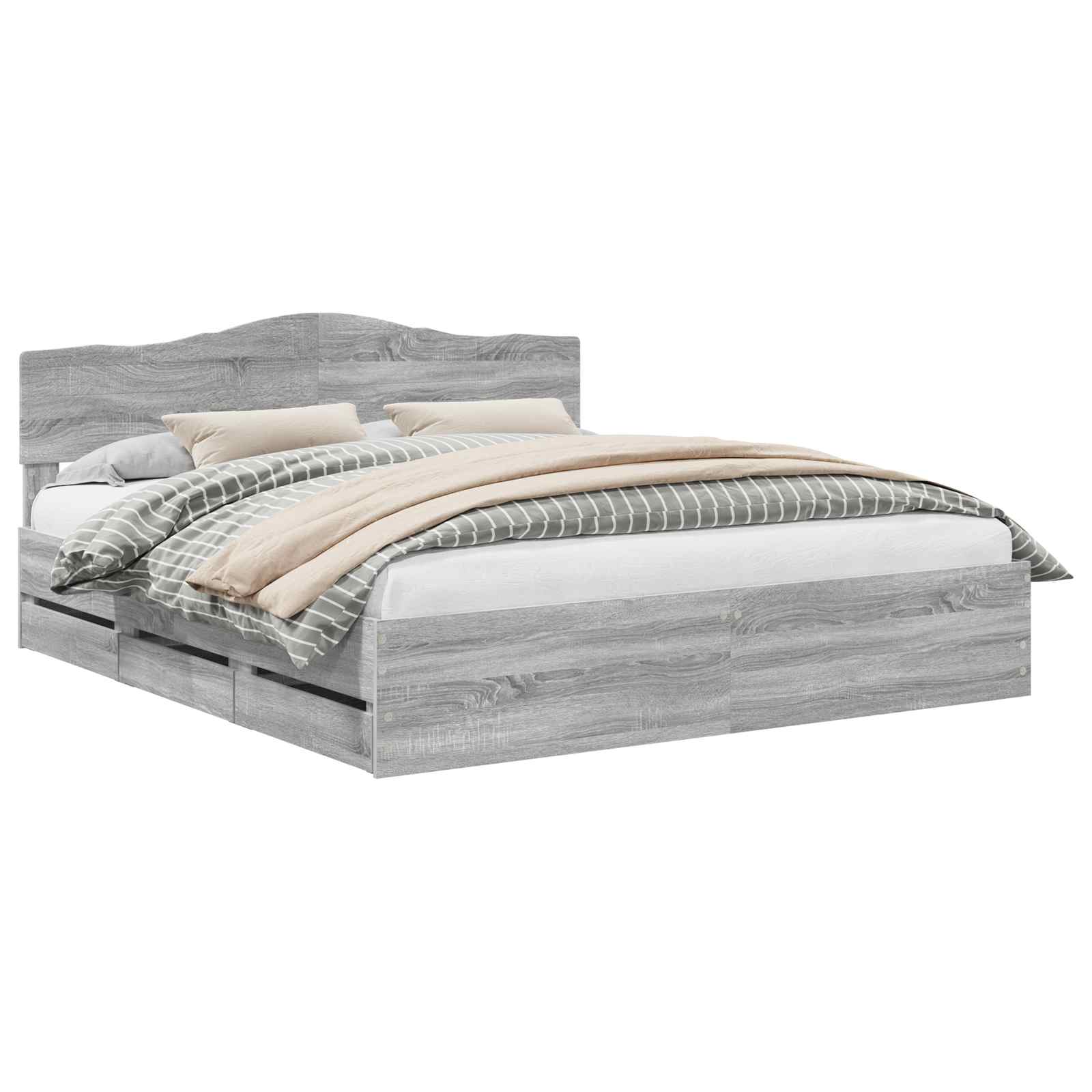 vidaXL Ramka łóżka Szary Sonoma 200 x 200 cm Drewno inżynieryjne