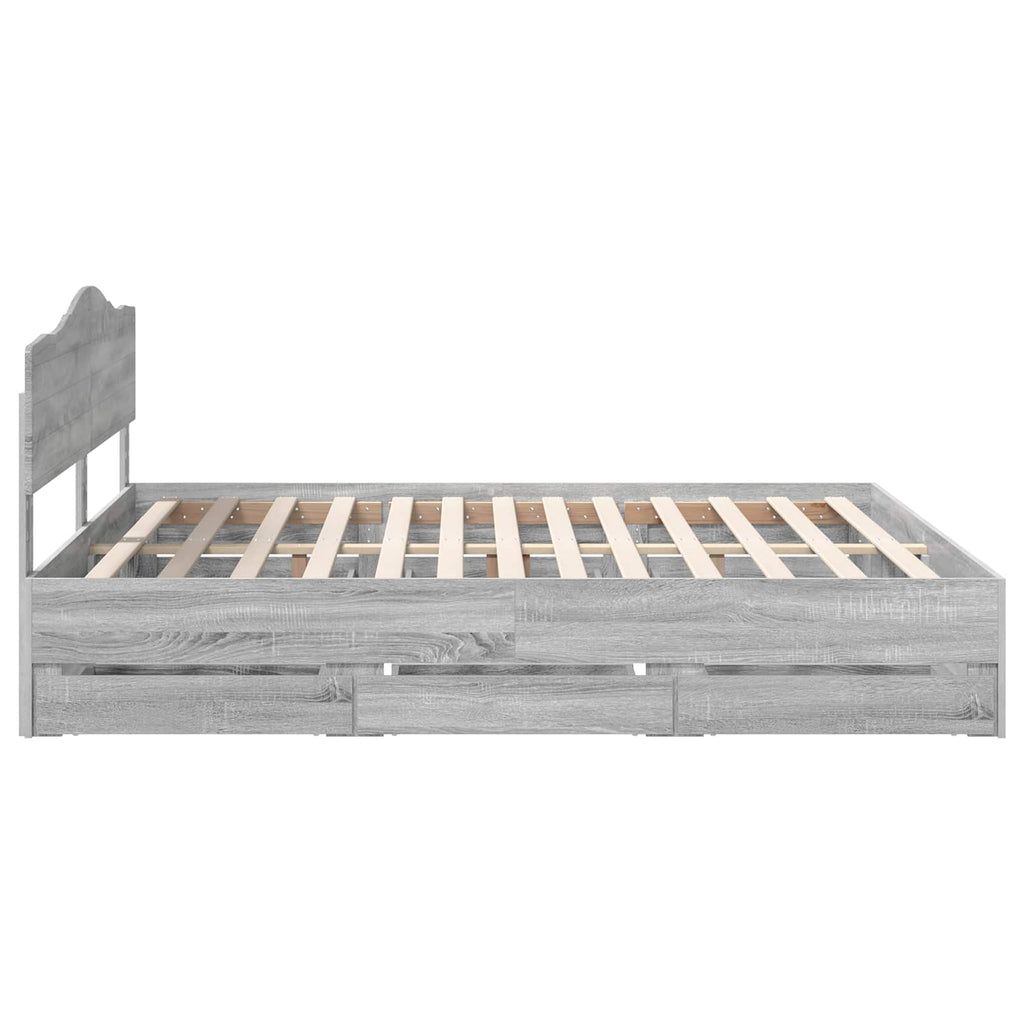 vidaXL Ramka łóżka Szary Sonoma 200 x 200 cm Drewno inżynieryjne