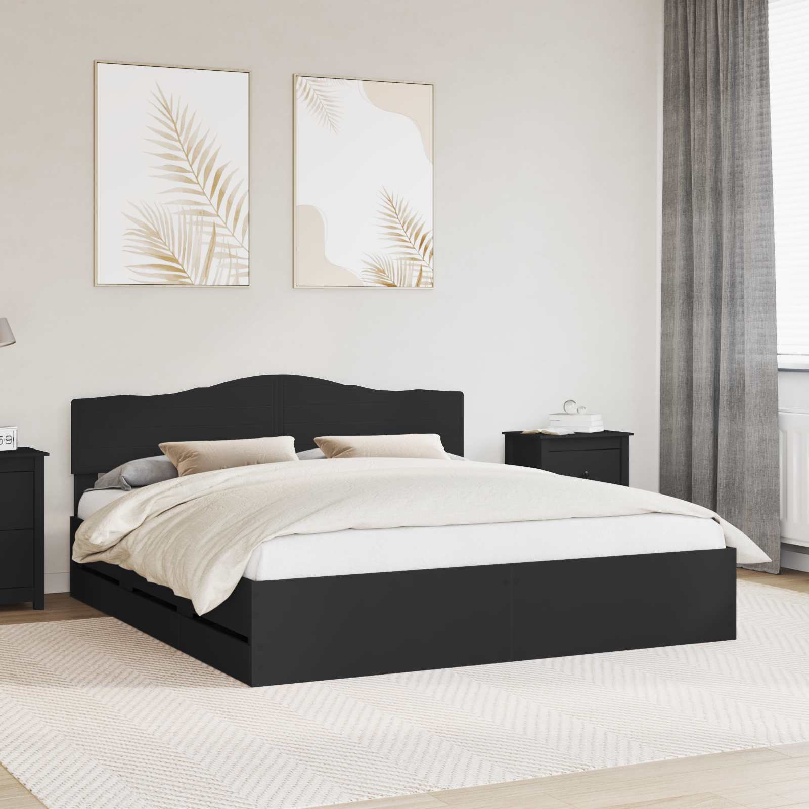 vidaXL Ramka łóżka z szufladą Czarny 180 x 200 cm Drewno inżynieryjne