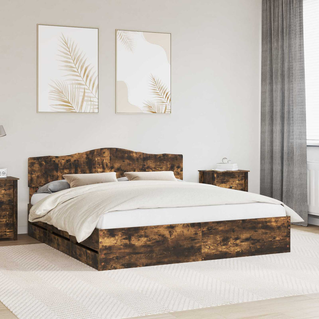 vidaXL Ramka łóżka Dąb wędzony 180 x 200 cm Drewno inżynieryjne