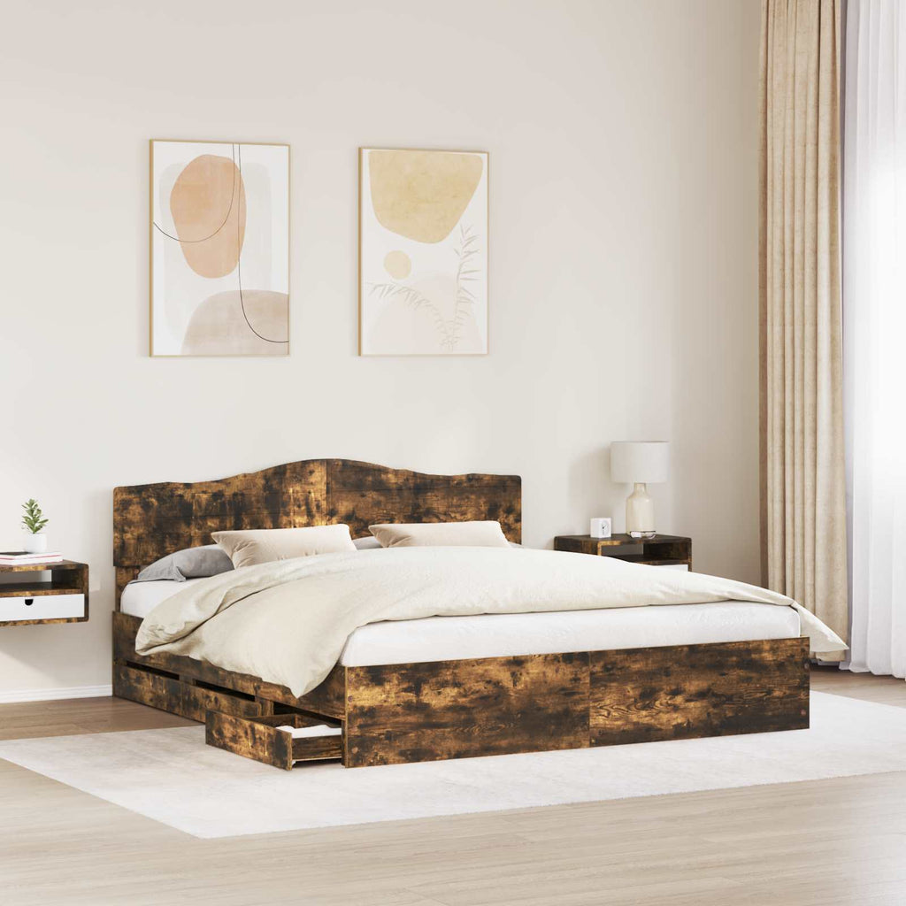 vidaXL Ramka łóżka Dąb wędzony 180 x 200 cm Drewno inżynieryjne