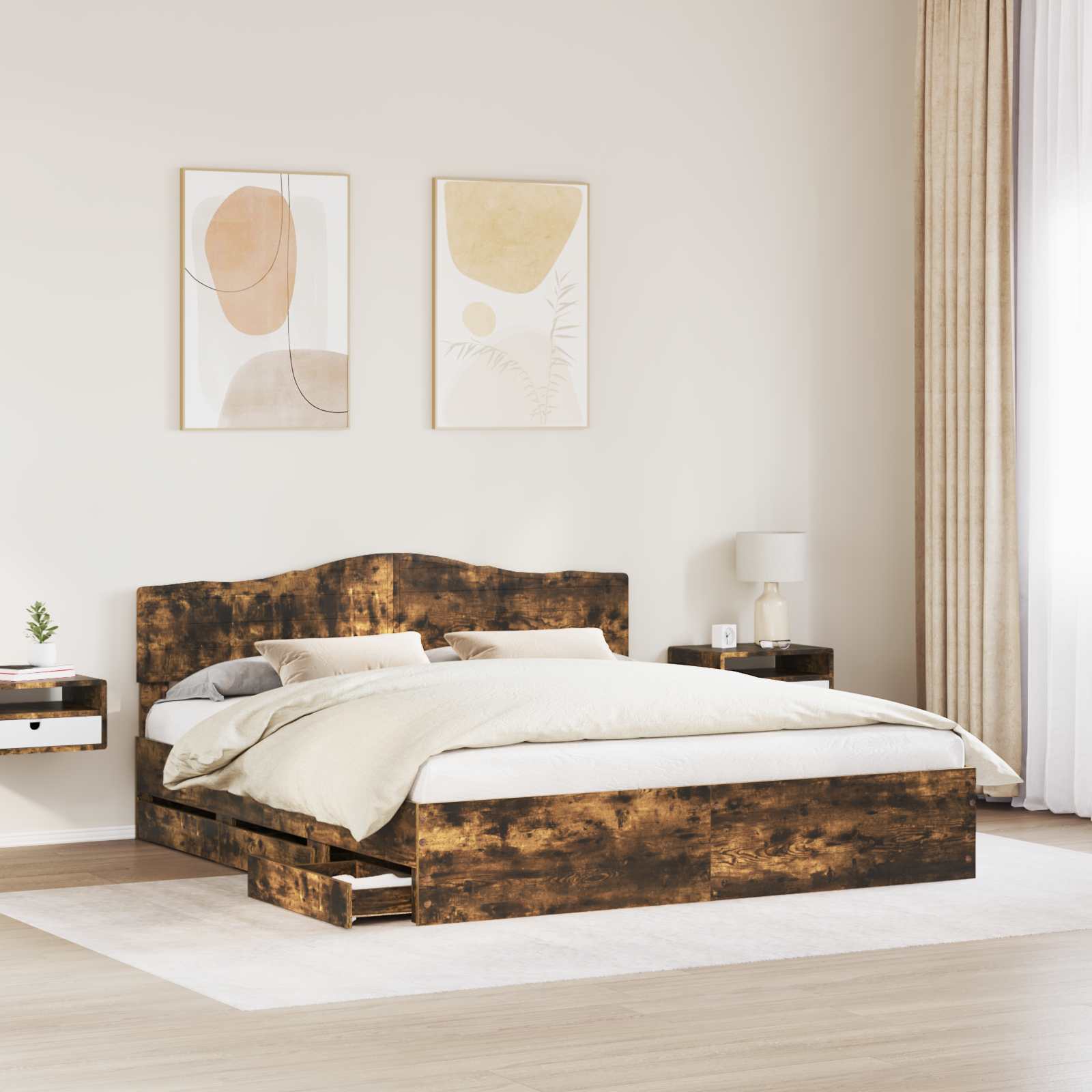 vidaXL Ramka łóżka Dąb wędzony 180 x 200 cm Drewno inżynieryjne