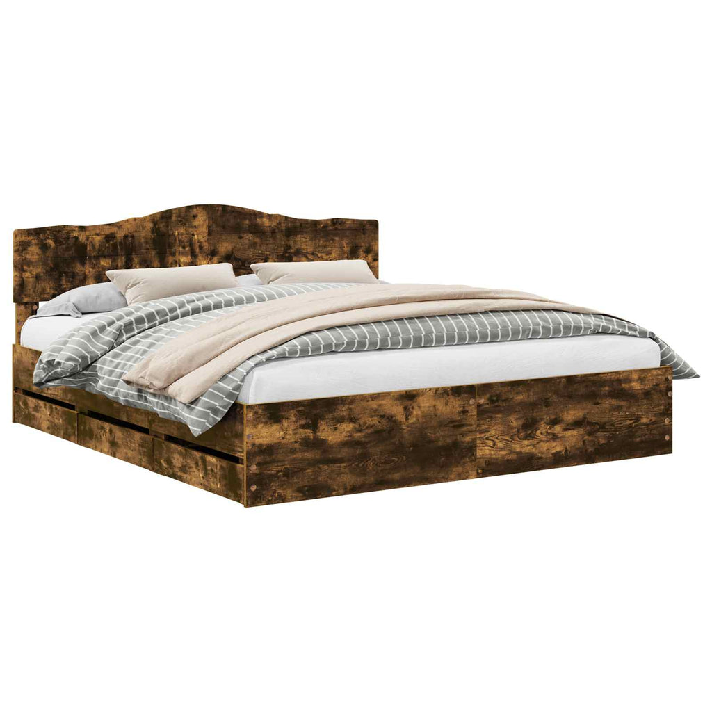 vidaXL Ramka łóżka Dąb wędzony 180 x 200 cm Drewno inżynieryjne
