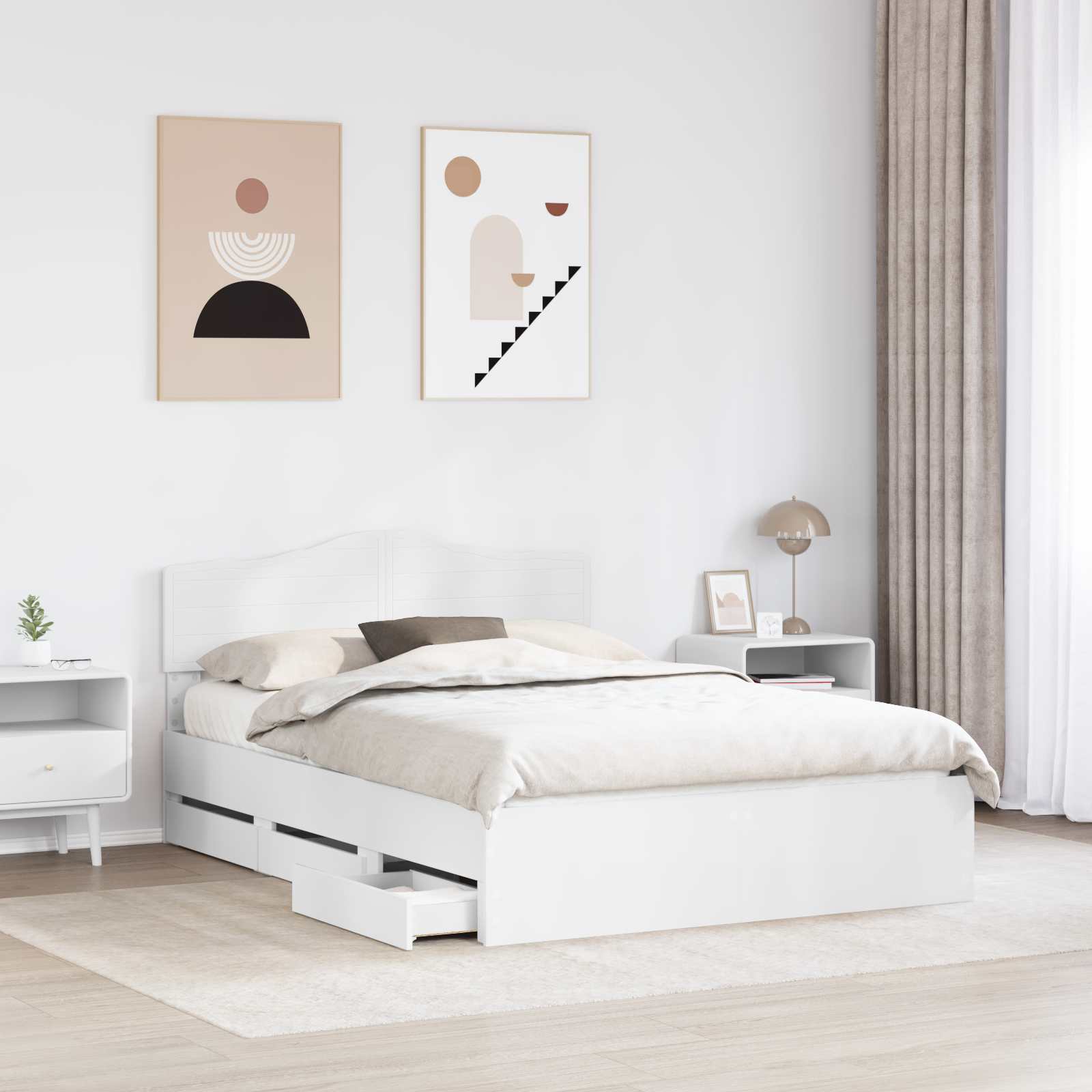 vidaXL Ramka łóżka z szufladą Biały 160 x 200 cm Drewno inżynieryjne