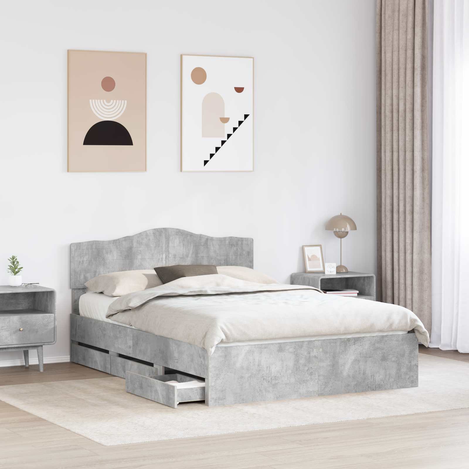 vidaXL Ramka łóżka Betonowy szary 160 x 200 cm Drewno inżynieryjne