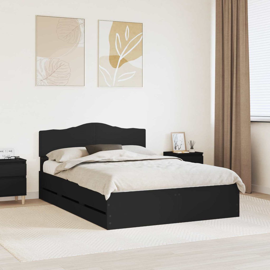 vidaXL Ramka łóżka z szufladą Czarny 140 x 200 cm Drewno inżynieryjne