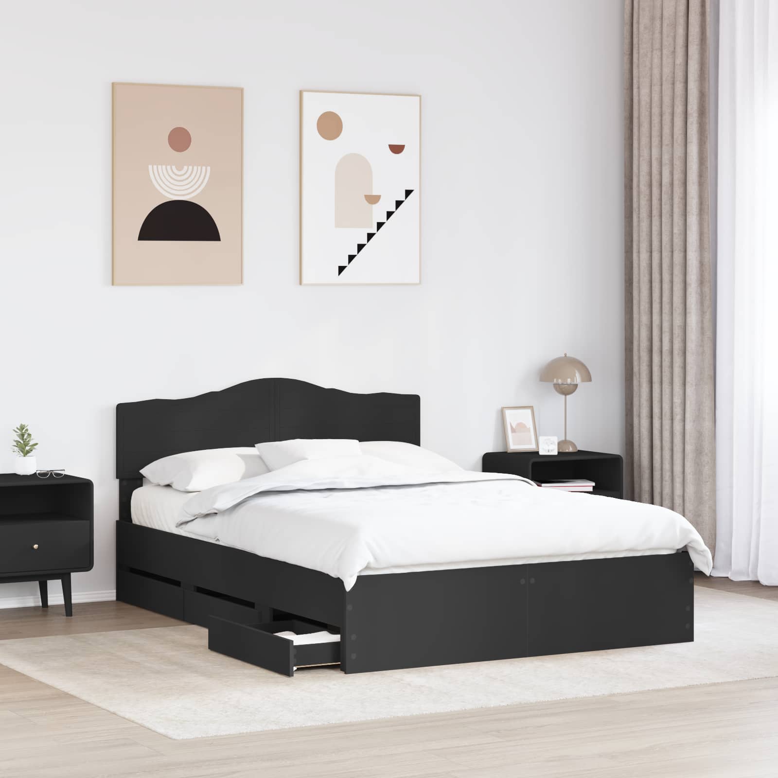 vidaXL Ramka łóżka z szufladą Czarny 140 x 200 cm Drewno inżynieryjne