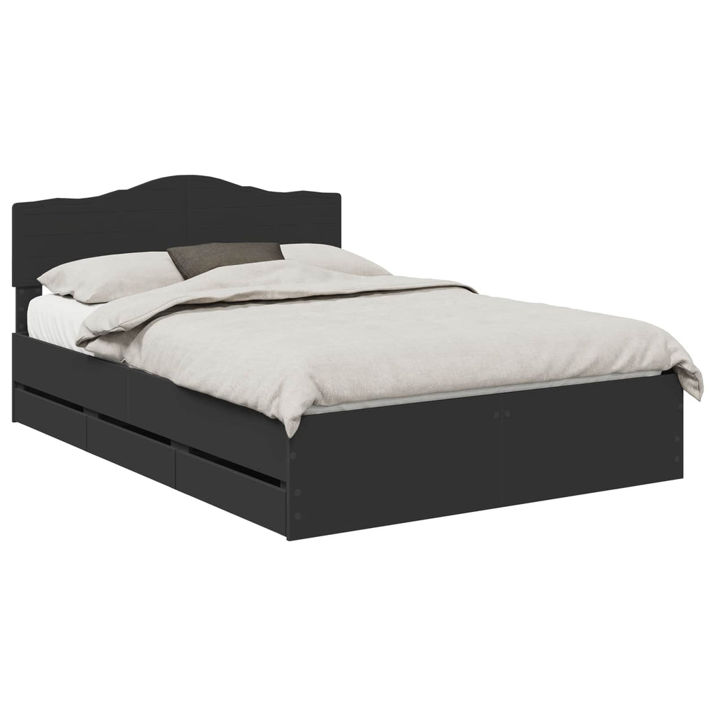 vidaXL Ramka łóżka z szufladą Czarny 140 x 190 cm Drewno inżynieryjne