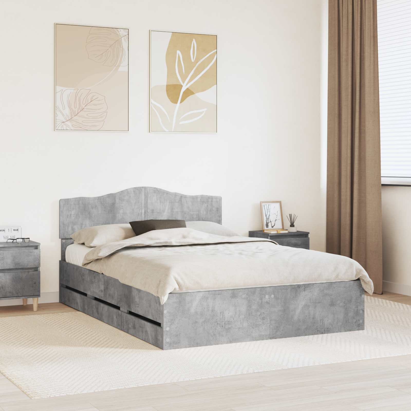 vidaXL Ramka łóżka Betonowy szary 140 x 190 cm Drewno inżynieryjne