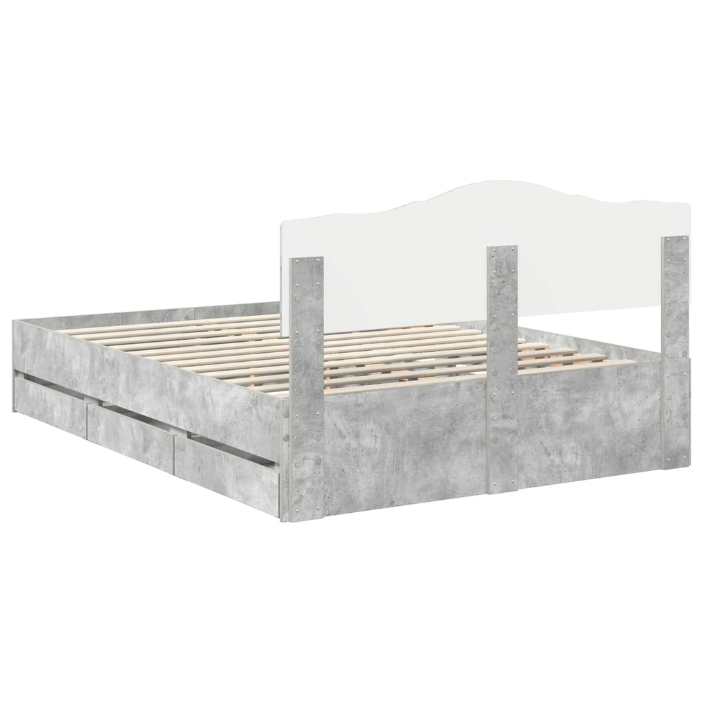 vidaXL Ramka łóżka Betonowy szary 140 x 190 cm Drewno inżynieryjne