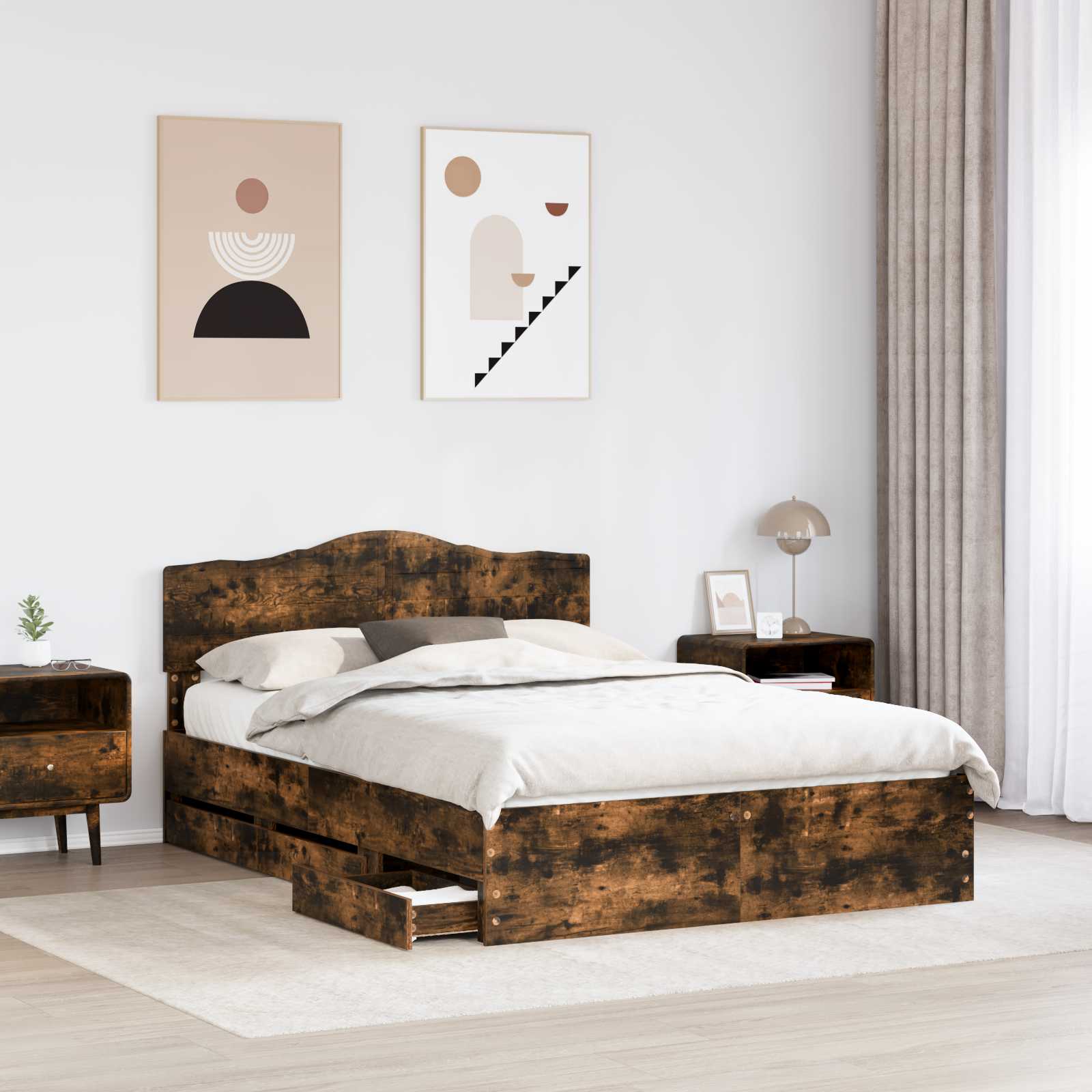 vidaXL Ramka łóżka Dąb wędzony 140 x 190 cm Drewno inżynieryjne