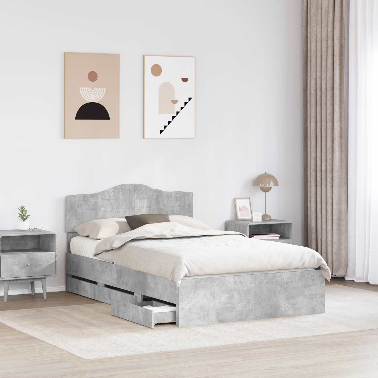 vidaXL Ramka łóżka Betonowy szary 135 x 190 cm Drewno inżynieryjne