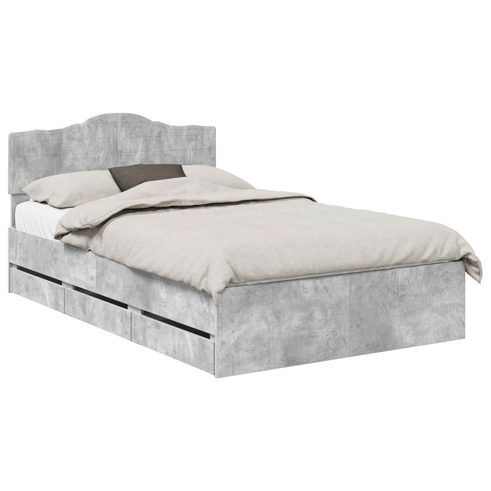 vidaXL Ramka łóżka Betonowy szary 135 x 190 cm Drewno inżynieryjne