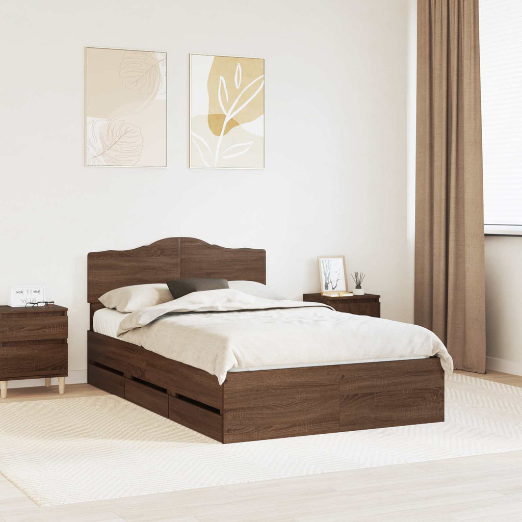 vidaXL Ramka łóżka Brązowy dąb 135 x 190 cm Drewno inżynieryjne