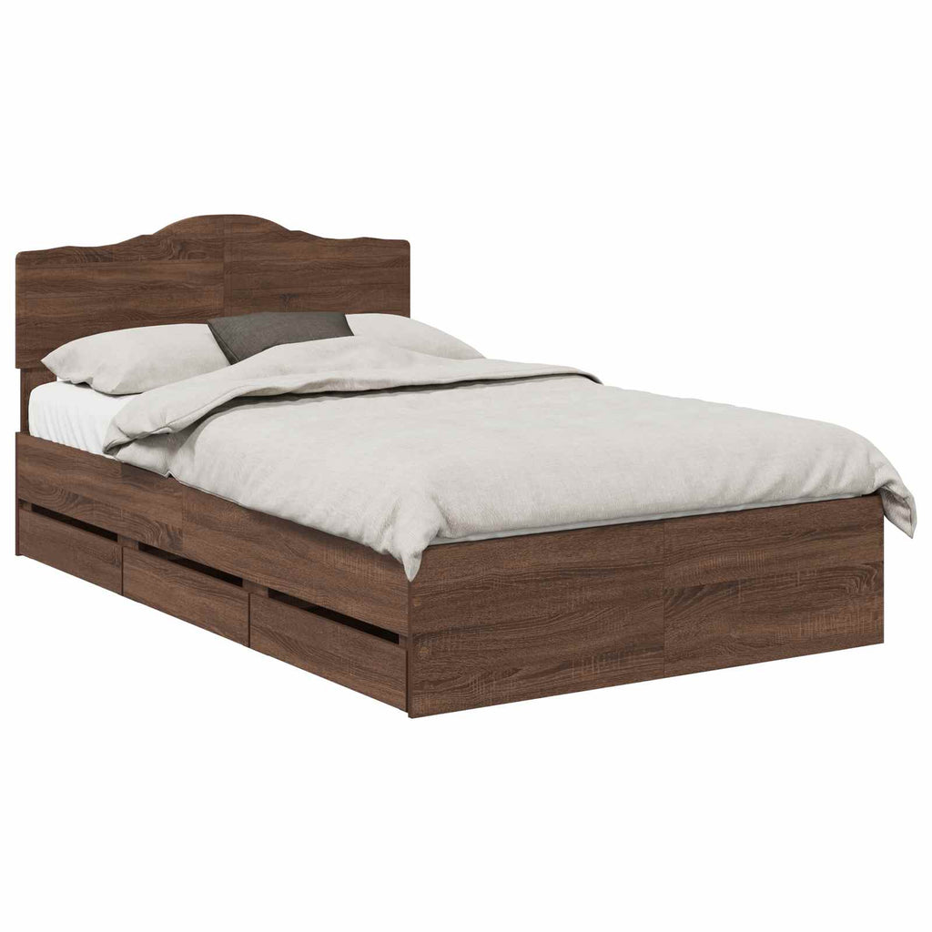 vidaXL Ramka łóżka Brązowy dąb 135 x 190 cm Drewno inżynieryjne