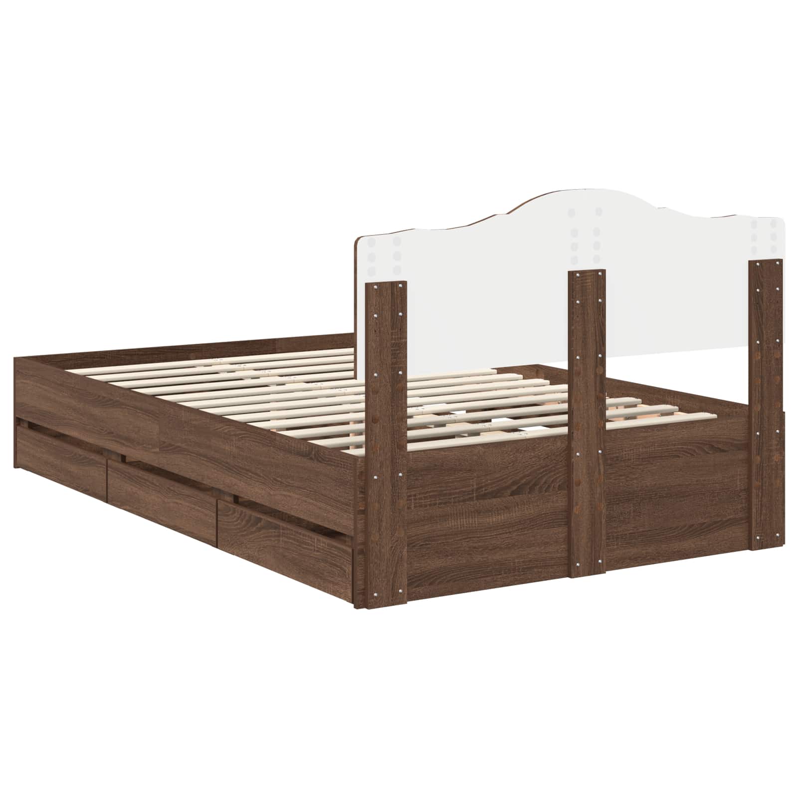 vidaXL Ramka łóżka Brązowy dąb 135 x 190 cm Drewno inżynieryjne
