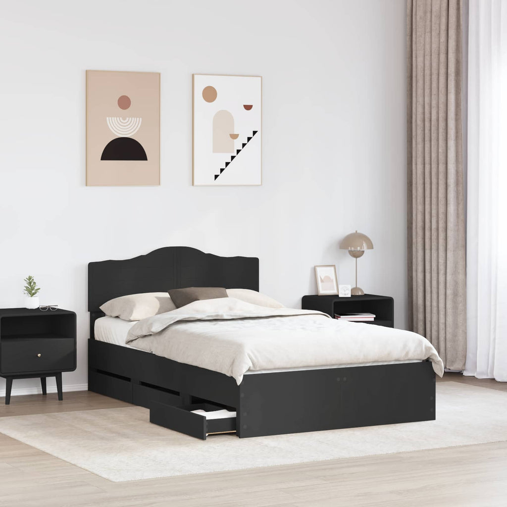 vidaXL Ramka łóżka z szufladą Czarny 120 x 190 cm Drewno inżynieryjne