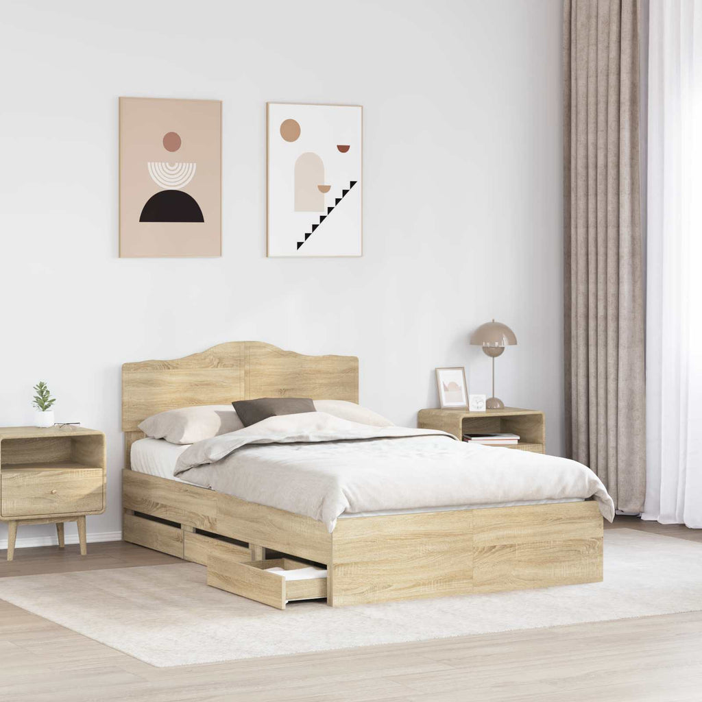 vidaXL Ramka łóżka Dąb Sonoma 120 x 190 cm Drewno inżynieryjne