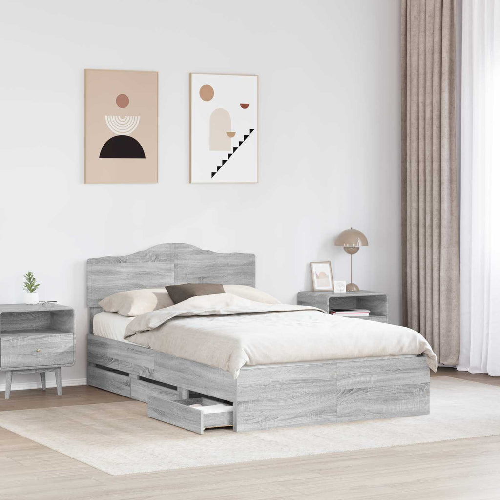 vidaXL Ramka łóżka Szary Sonoma 120 x 190 cm Drewno inżynieryjne
