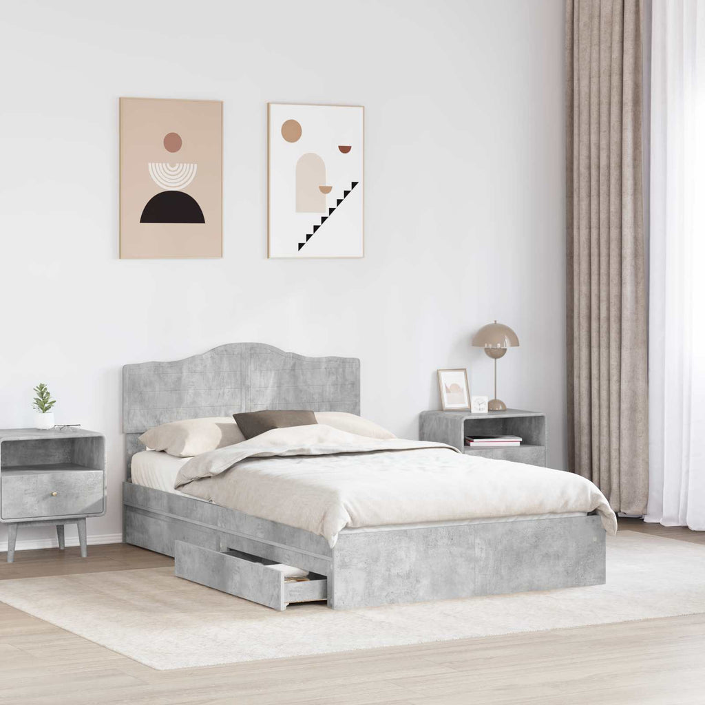 vidaXL Łóżko z miejscem do przechowywania Betonowy szary 135 x 190 cm