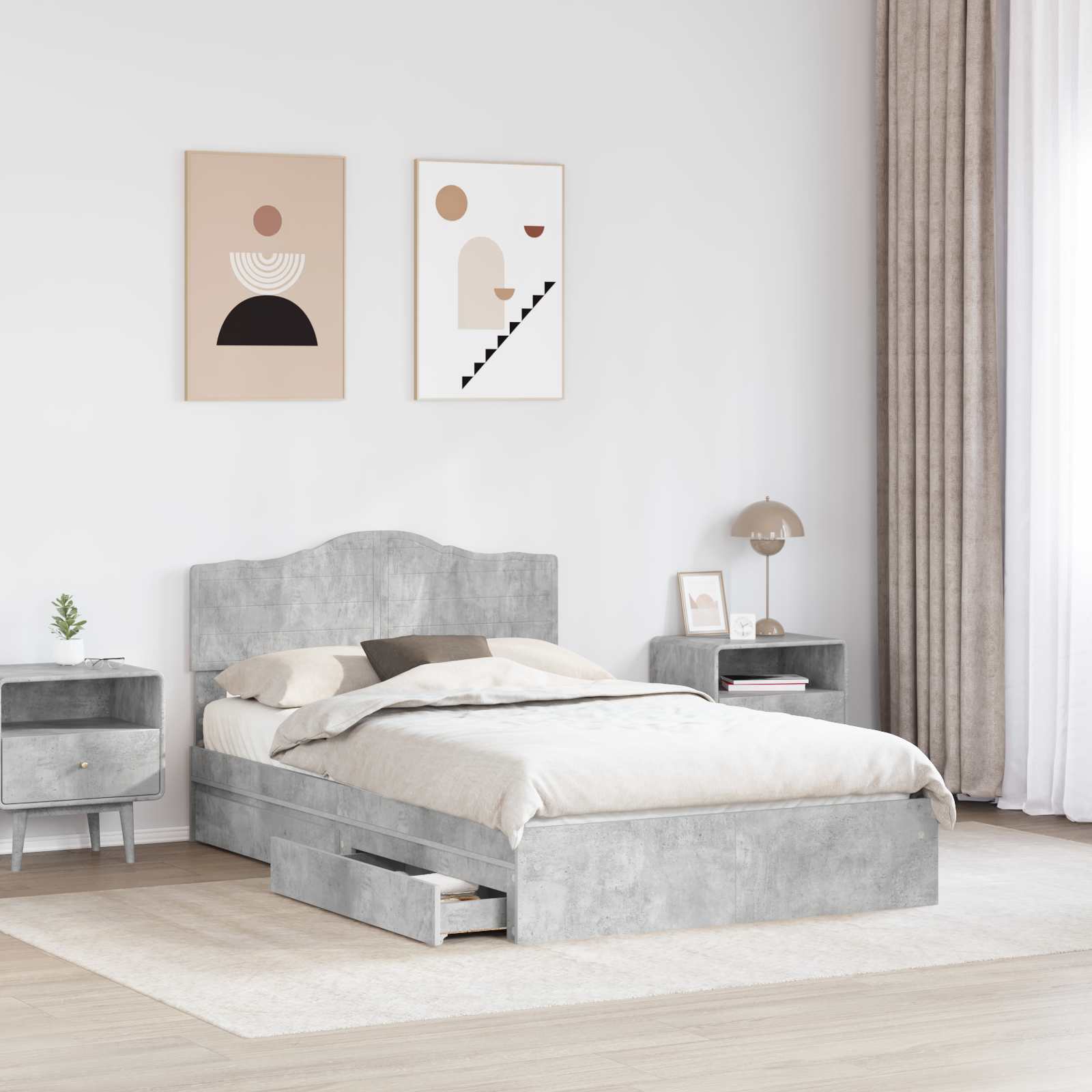 vidaXL Łóżko z miejscem do przechowywania Betonowy szary 135 x 190 cm