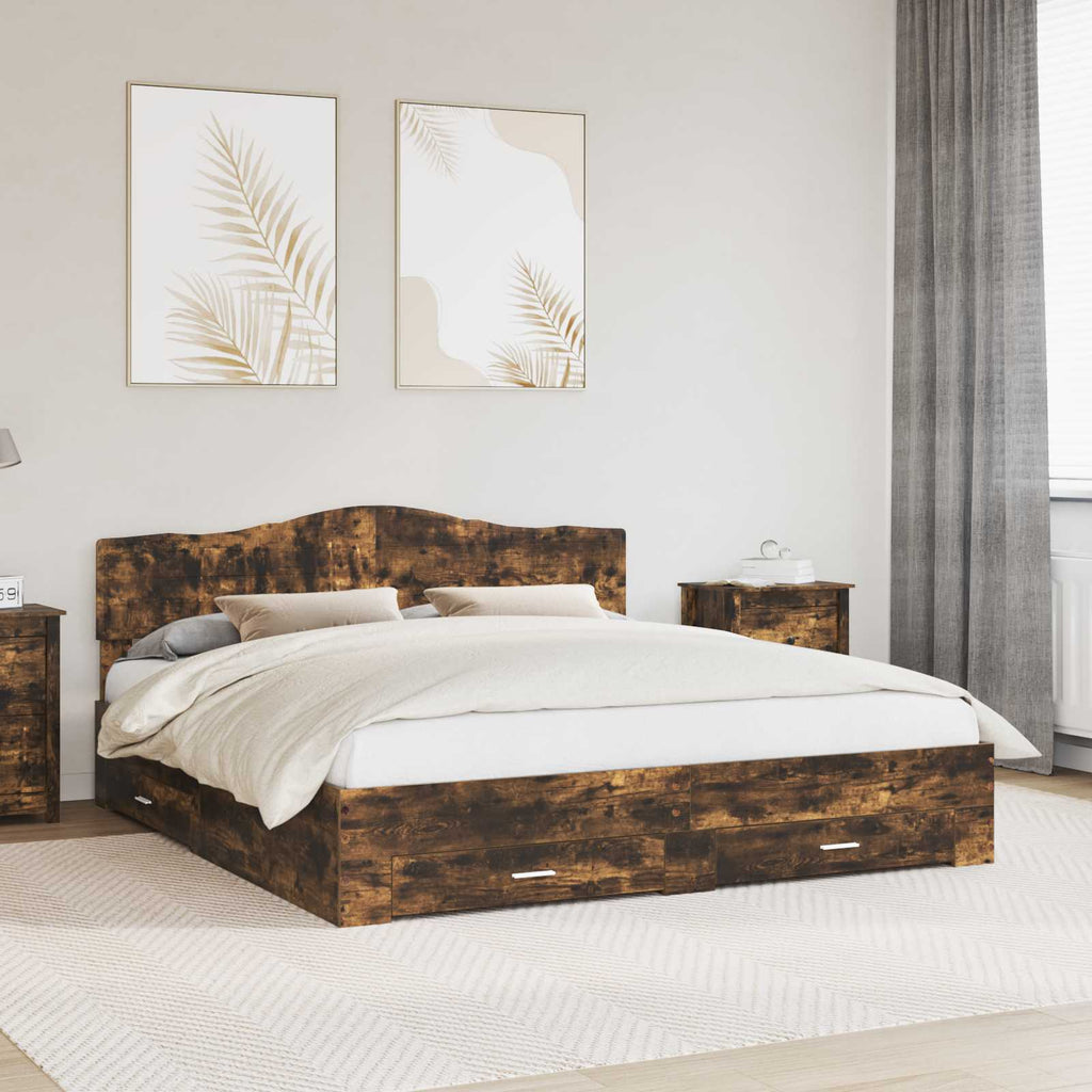 vidaXL Ramka łóżka Dąb wędzony 200 x 200 cm Materiał drewnopochodny
