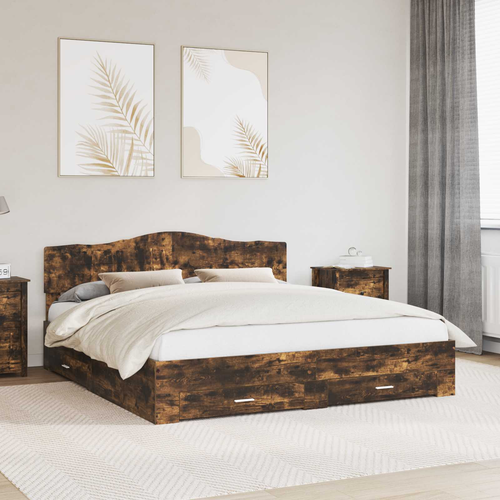 vidaXL Ramka łóżka Dąb wędzony 200 x 200 cm Materiał drewnopochodny