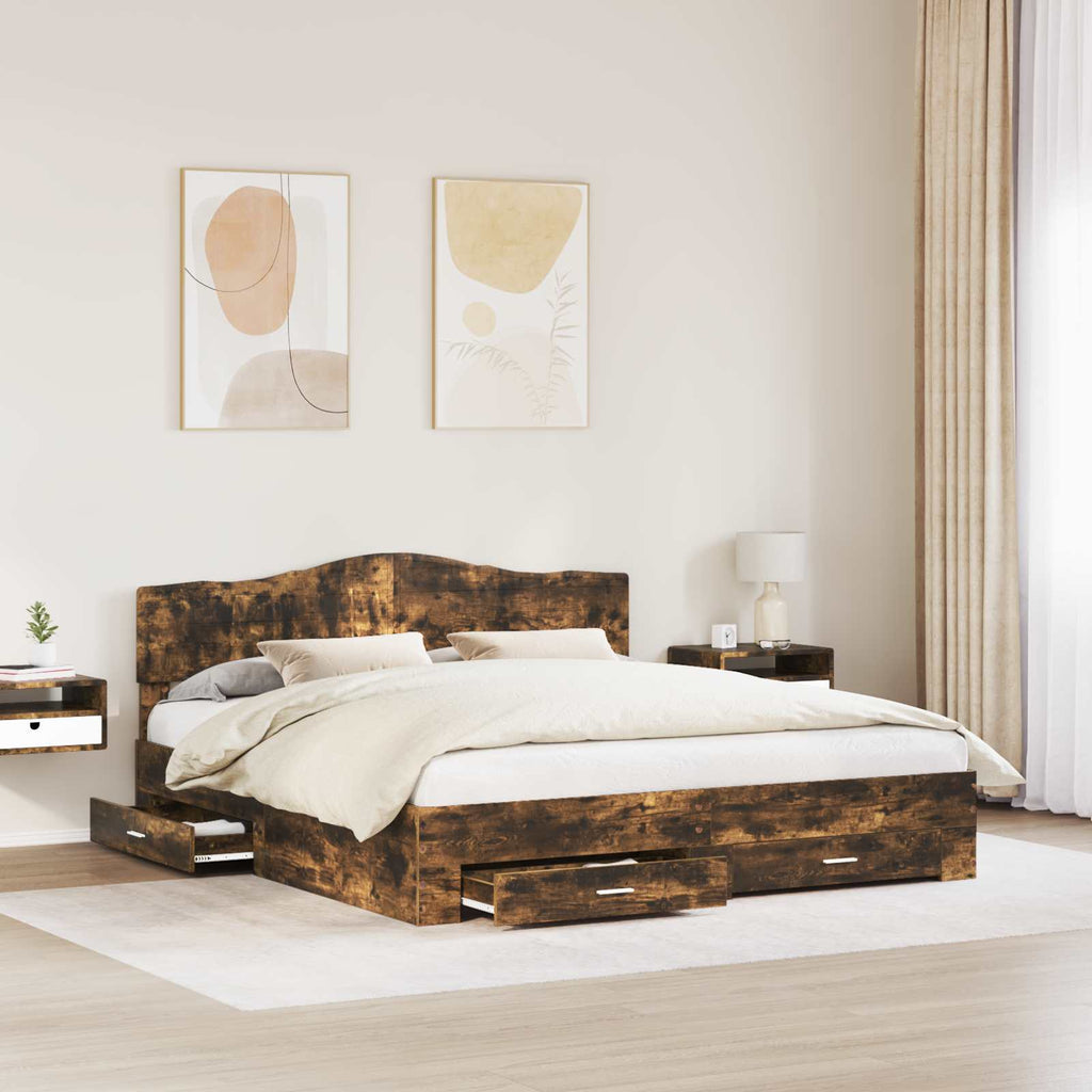vidaXL Ramka łóżka Dąb wędzony 200 x 200 cm Materiał drewnopochodny