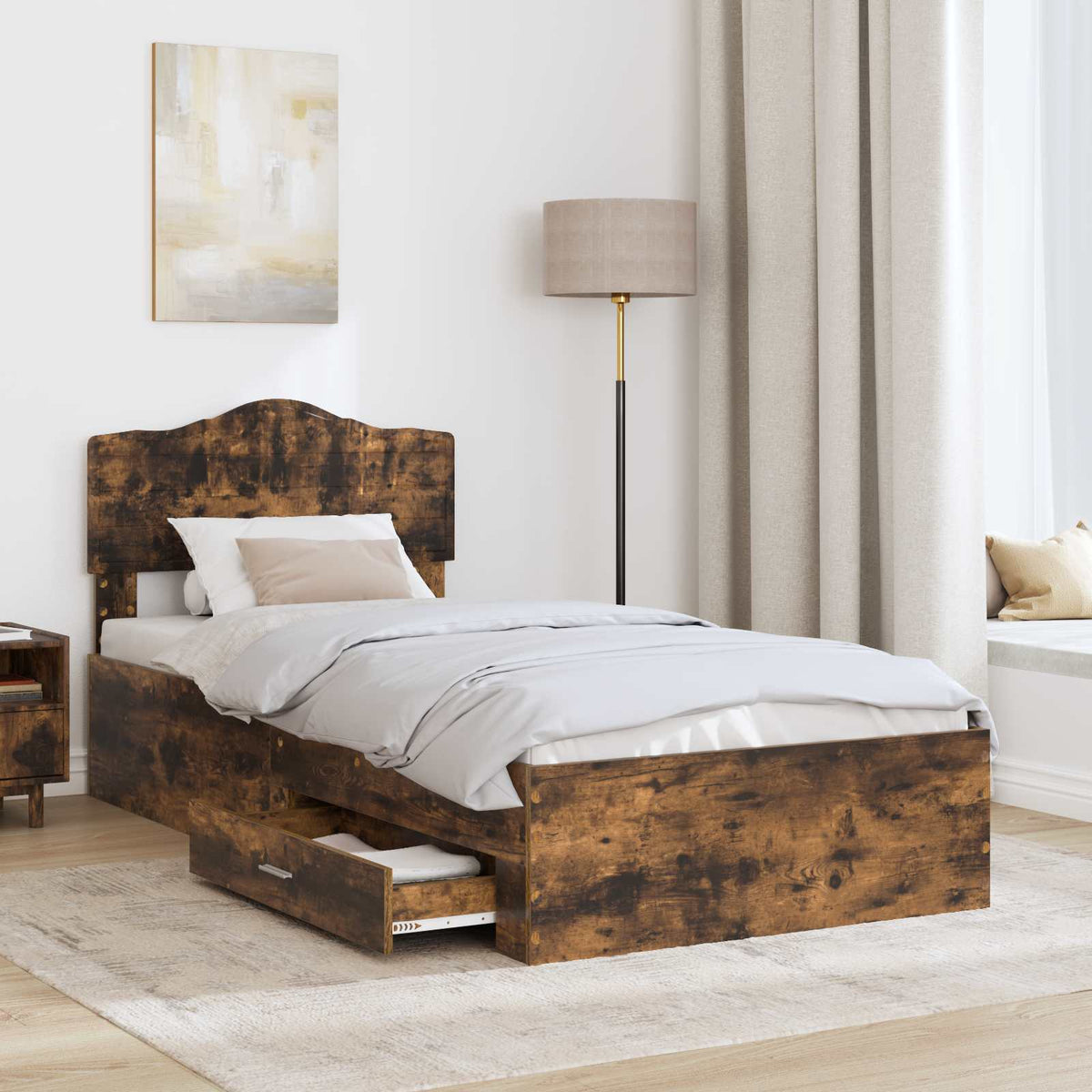 vidaXL Ramka łóżka Dąb wędzony 90 x 200 cm Drewno inżynieryjne