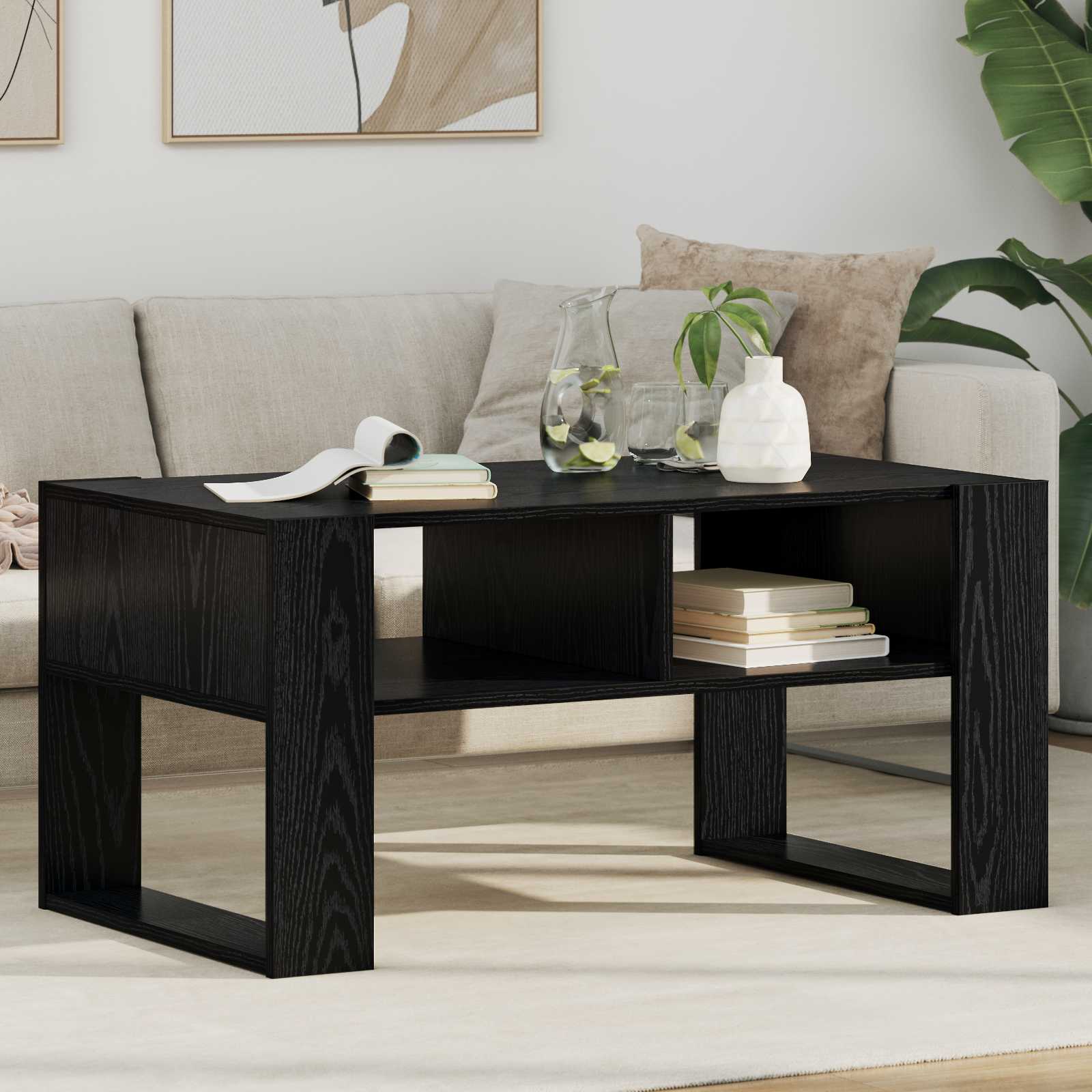 vidaXL Stolik kawowy z przechowywaniem Czarny Dąb 92 x 53 x 45 cm