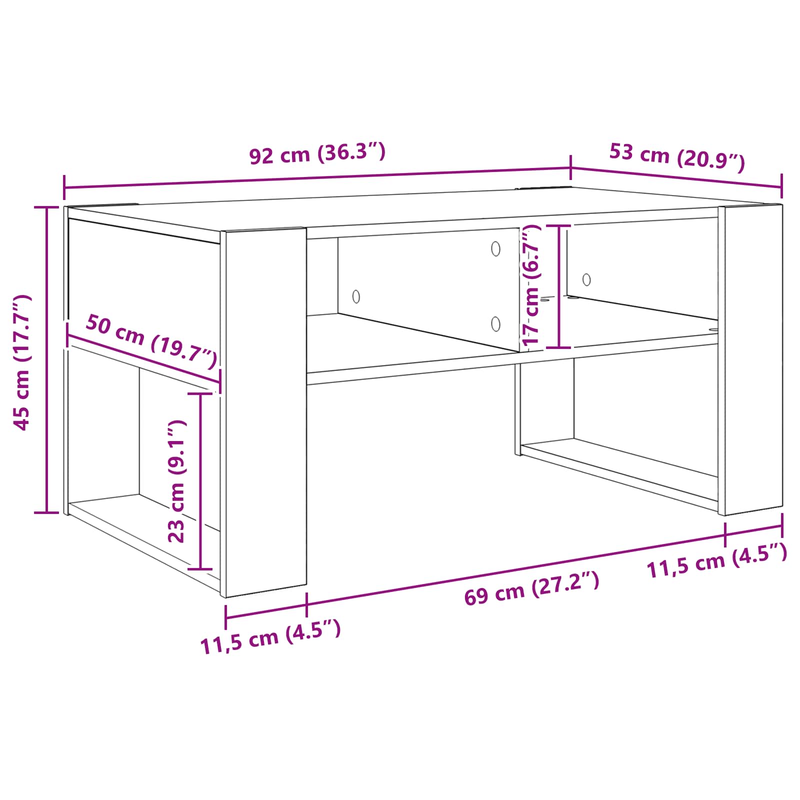 vidaXL Stolik kawowy z przechowywaniem Betonowy szary 92 x 53 x 45 cm