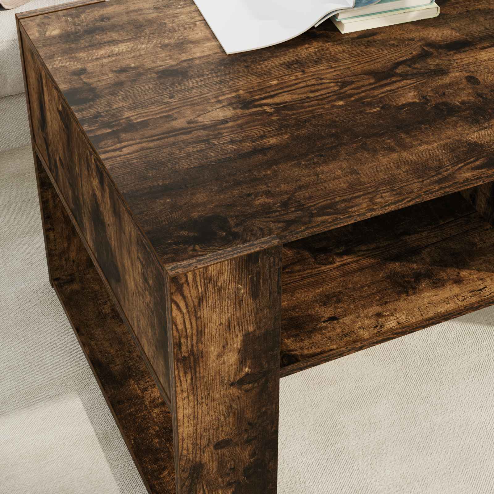 vidaXL Stolik kawowy z przechowywaniem Dąb wędzony 92 x 53 x 45 cm