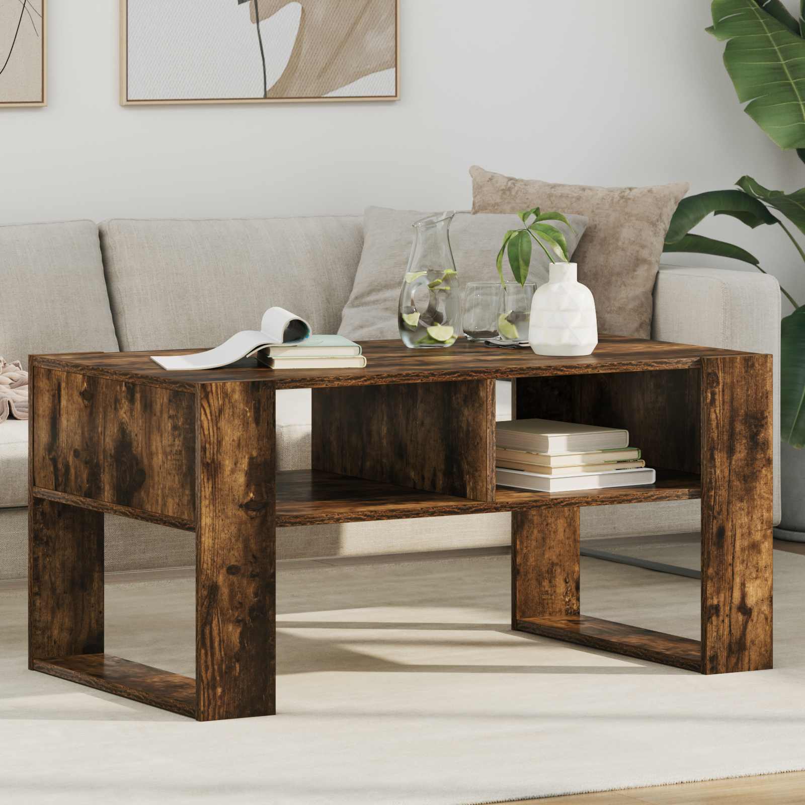 vidaXL Stolik kawowy z przechowywaniem Dąb wędzony 92 x 53 x 45 cm
