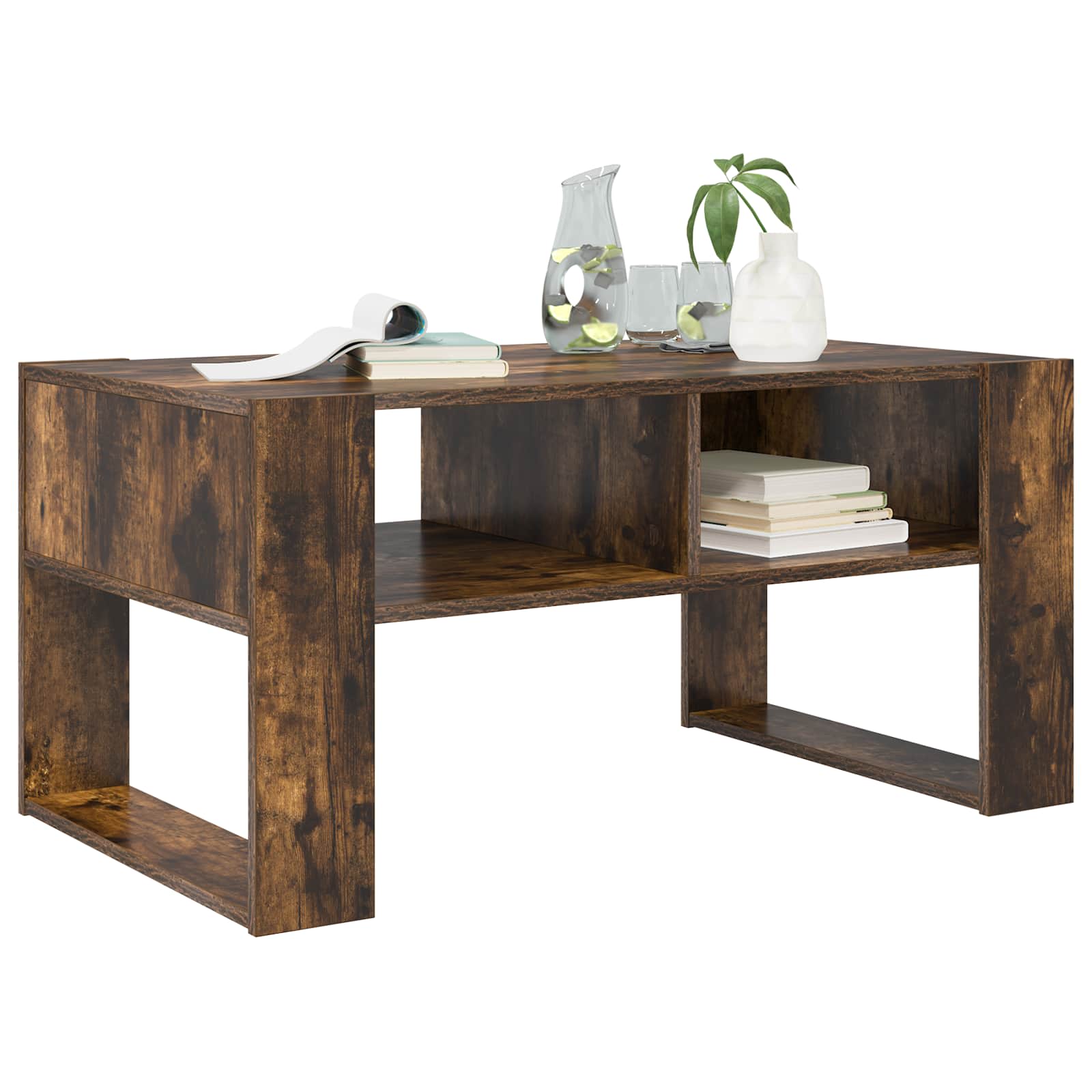 vidaXL Stolik kawowy z przechowywaniem Dąb wędzony 92 x 53 x 45 cm