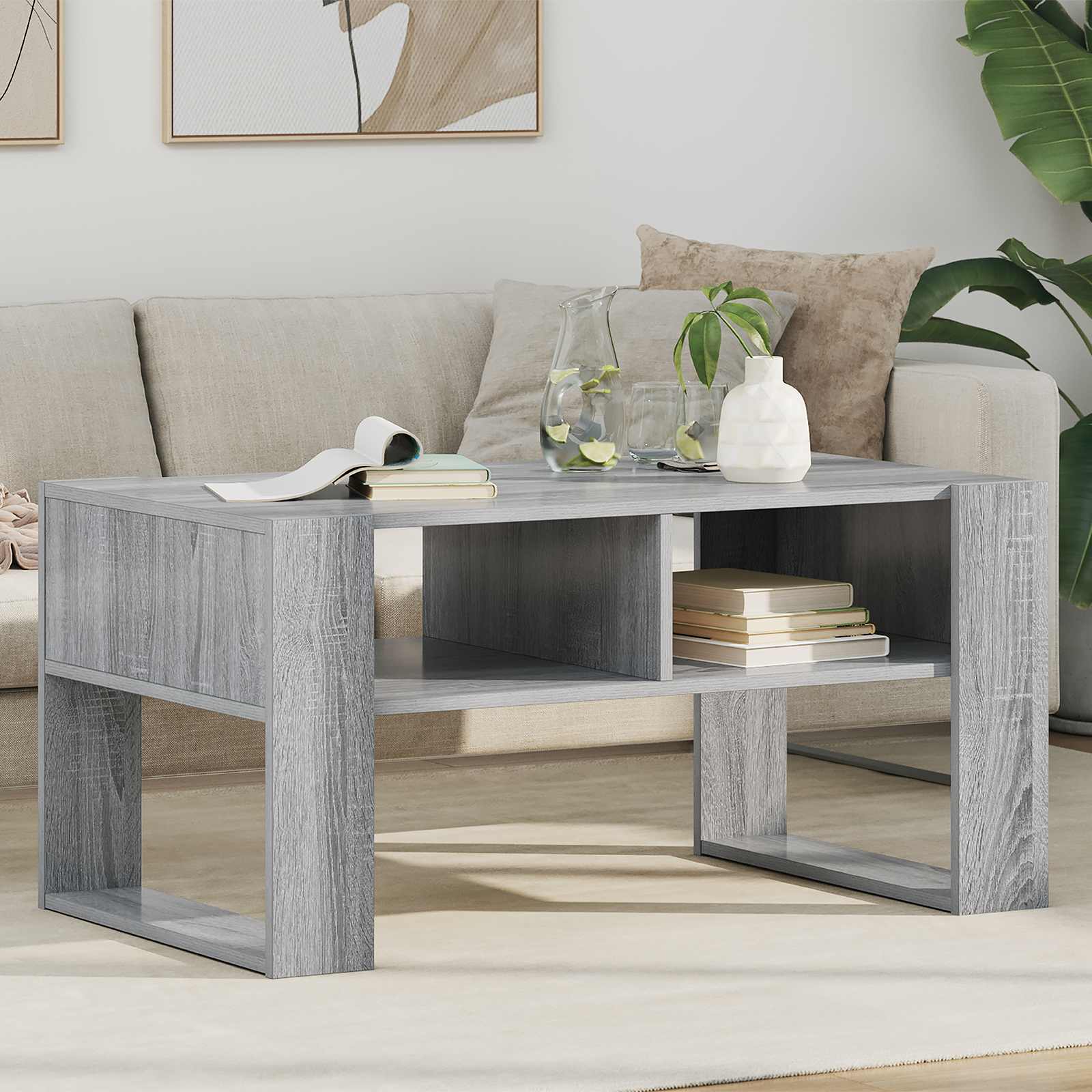 vidaXL Stolik kawowy z przechowywaniem Szary Sonoma 92 x 53 x 45 cm