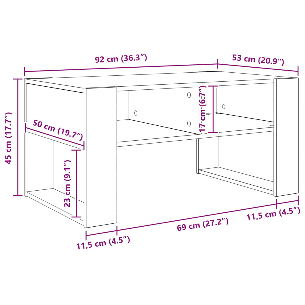 vidaXL Stolik kawowy z przechowywaniem Szary Sonoma 92 x 53 x 45 cm