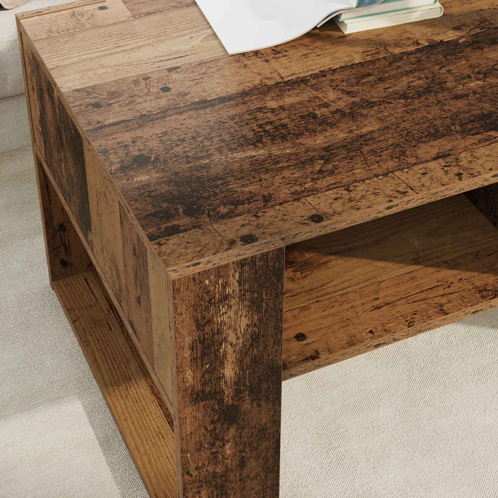 vidaXL Stolik kawowy z przechowywaniem Stare drewno 92 x 53 x 45 cm