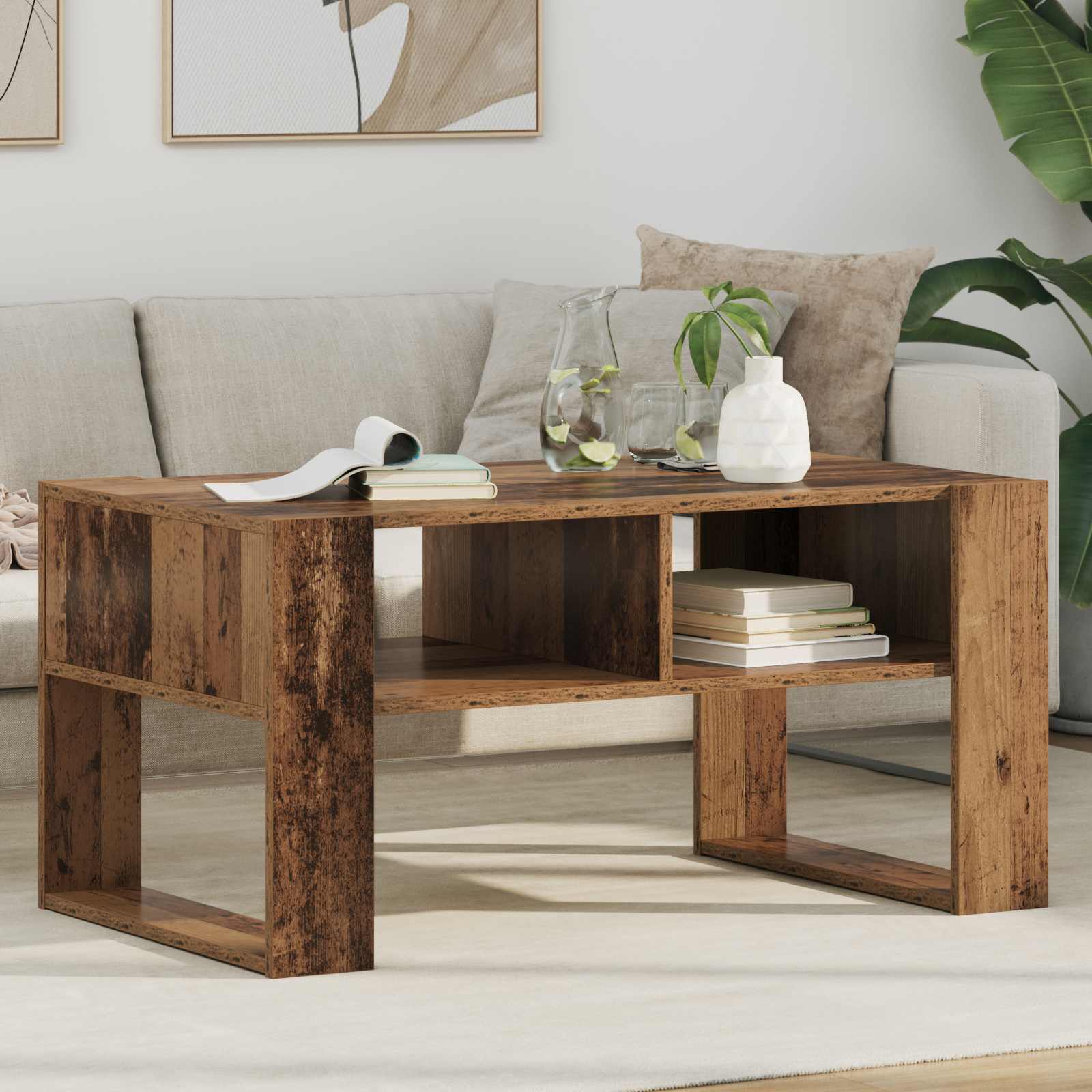 vidaXL Stolik kawowy z przechowywaniem Stare drewno 92 x 53 x 45 cm
