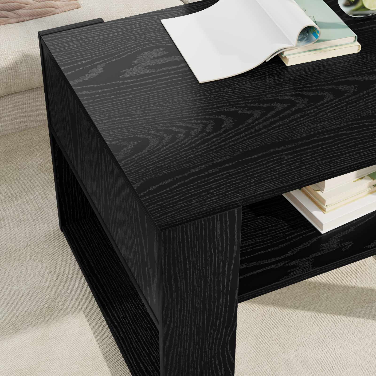 vidaXL Stolik kawowy z przechowywaniem Czarny Dąb 66 x 53 x 45 cm