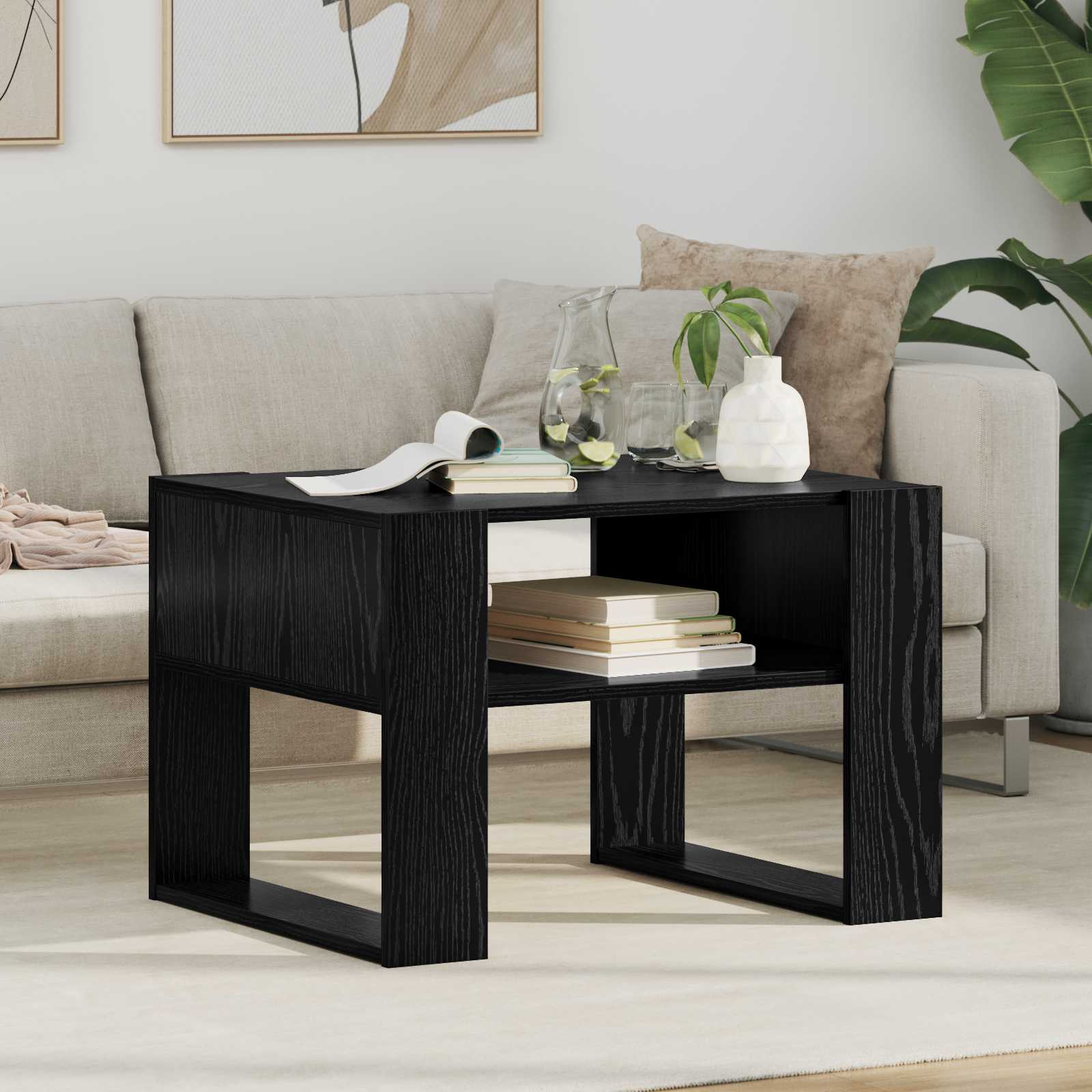 vidaXL Stolik kawowy z przechowywaniem Czarny Dąb 66 x 53 x 45 cm