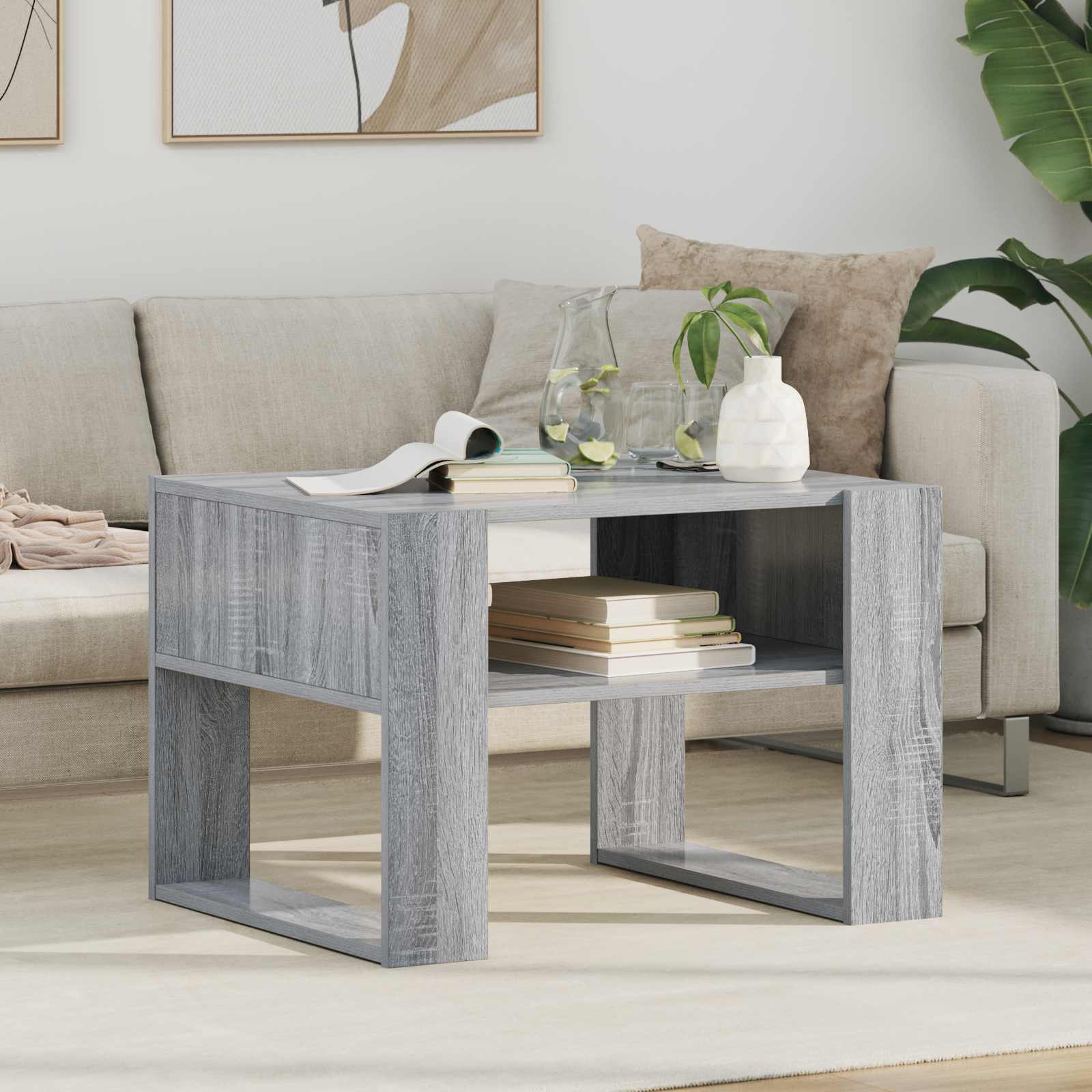 vidaXL Stolik kawowy z przechowywaniem Szary Sonoma 66 x 53 x 45 cm