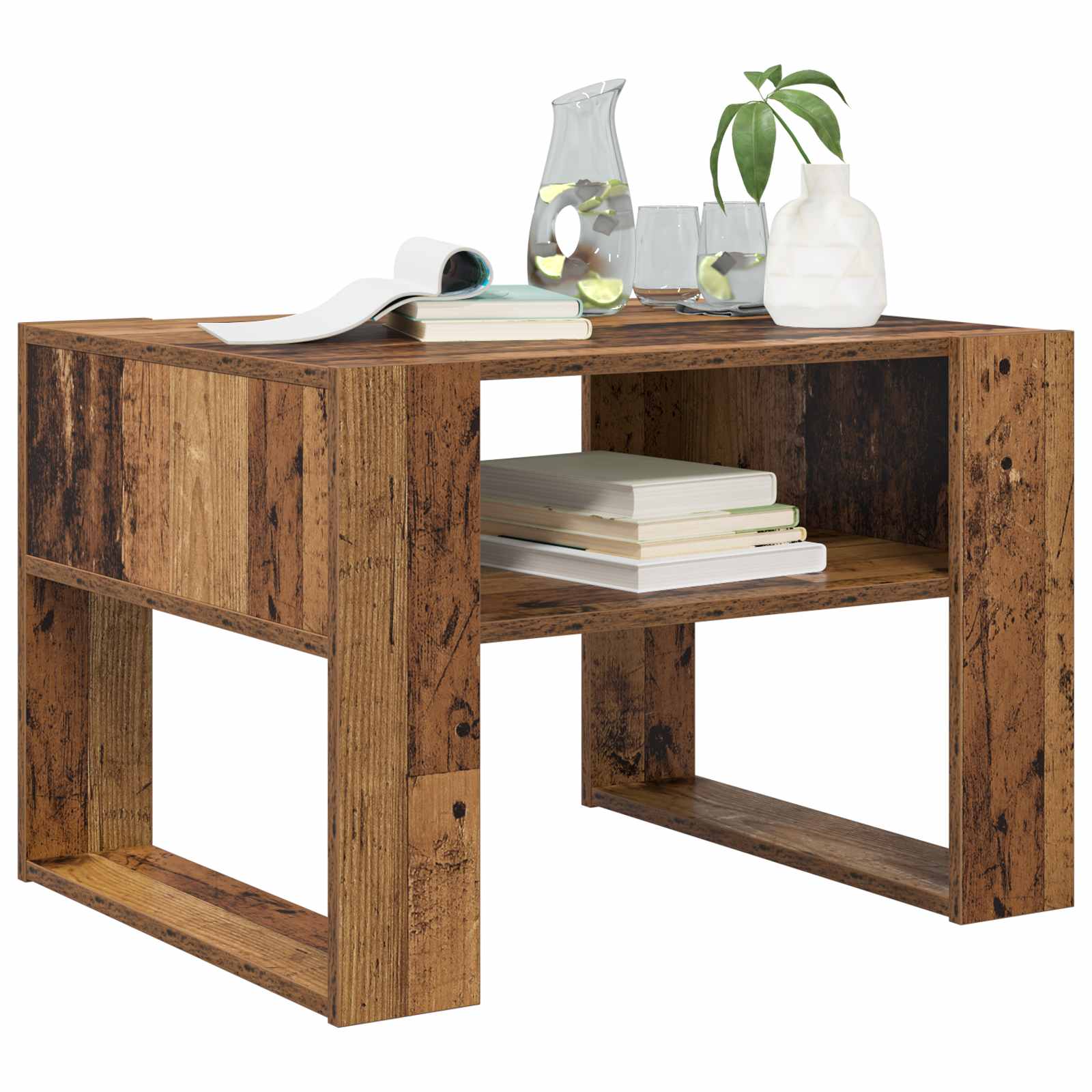 vidaXL Stolik kawowy z przechowywaniem Stare drewno 66 x 53 x 45 cm