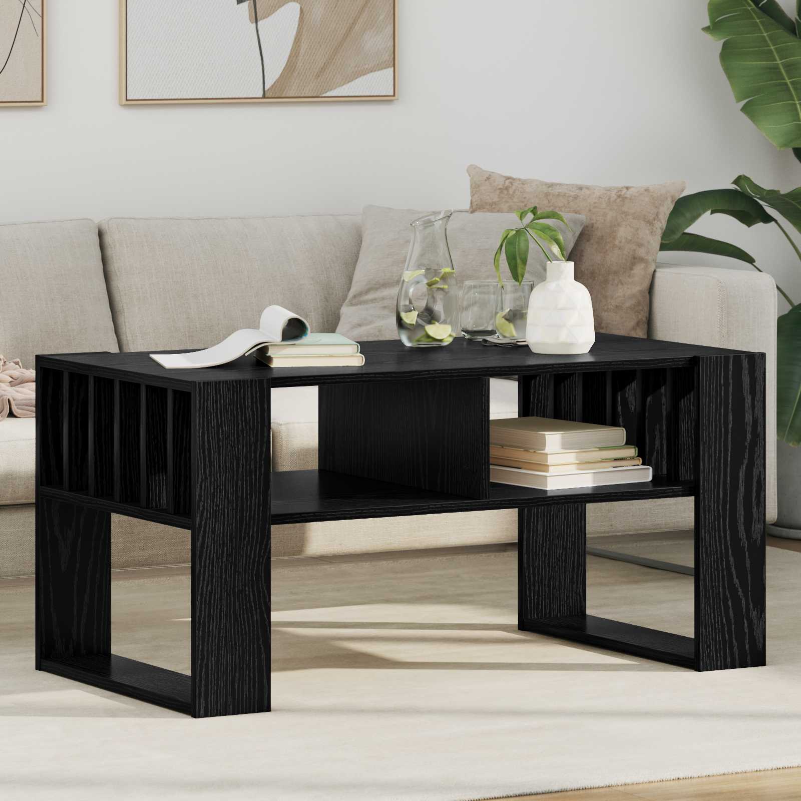 vidaXL Stolik kawowy Czarny Dąb 92 x 49,5 x 45 cm