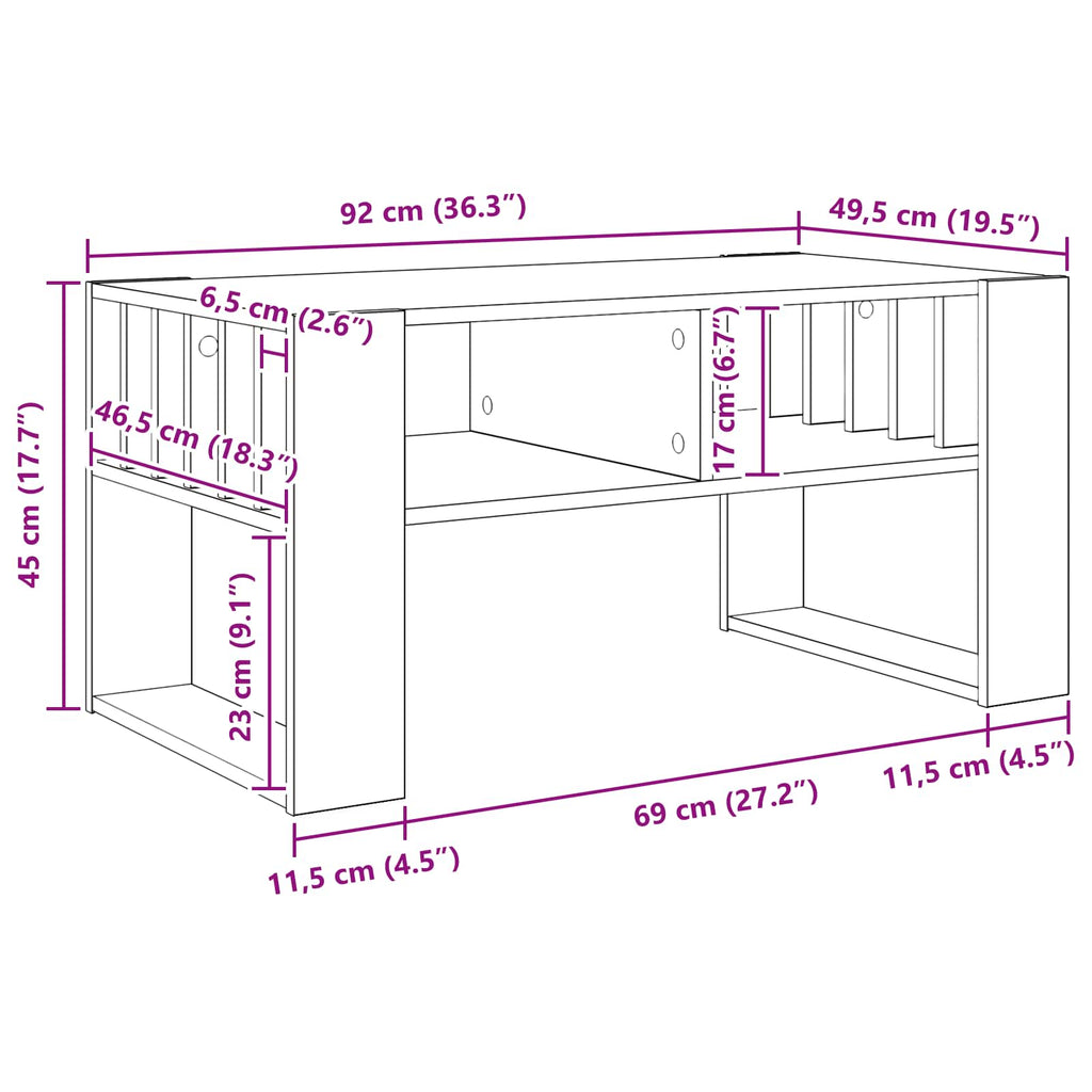 vidaXL Stolik kawowy Czarny Dąb 92 x 49,5 x 45 cm