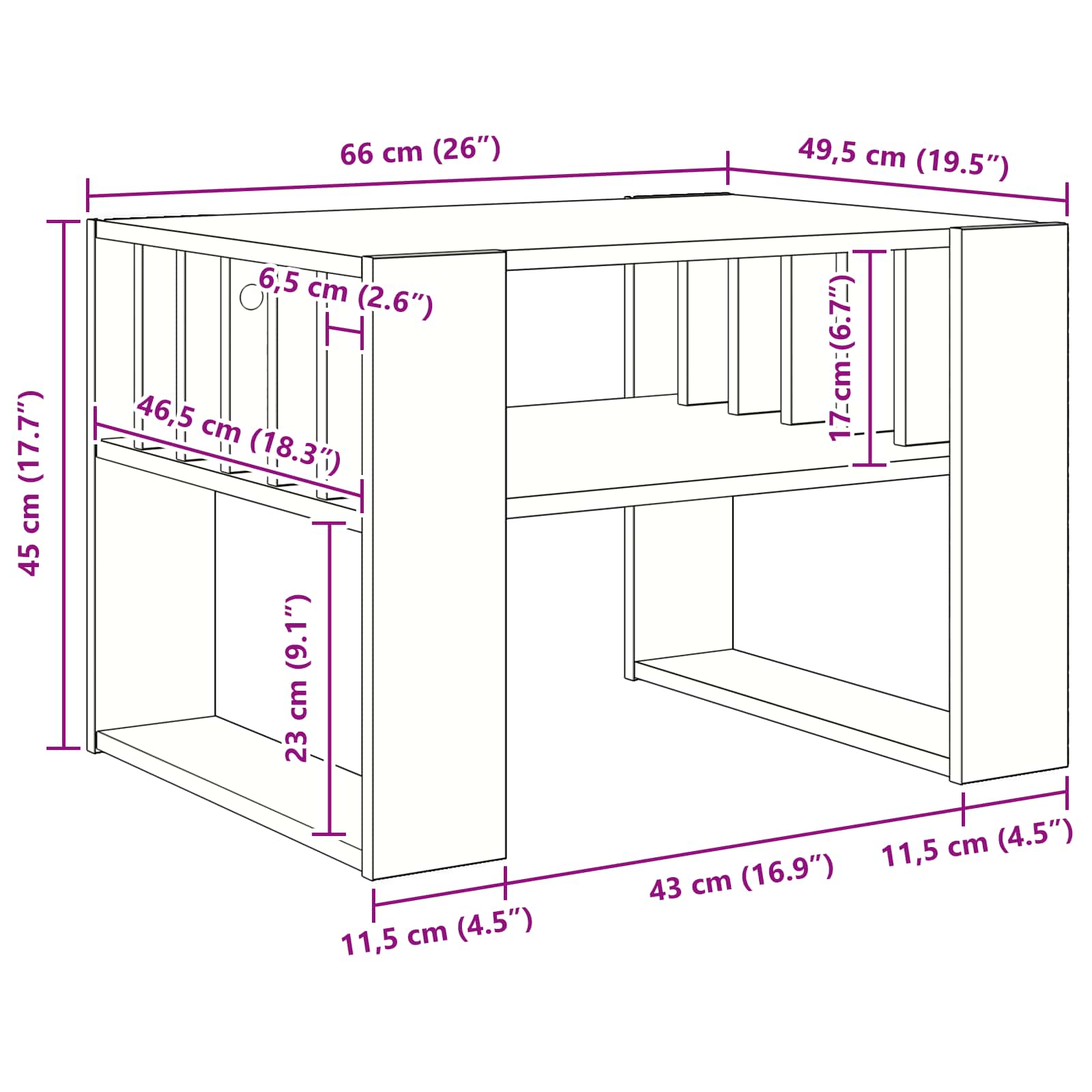 vidaXL Stolik kawowy Szary Sonoma 66 x 49,5 x 45 cm