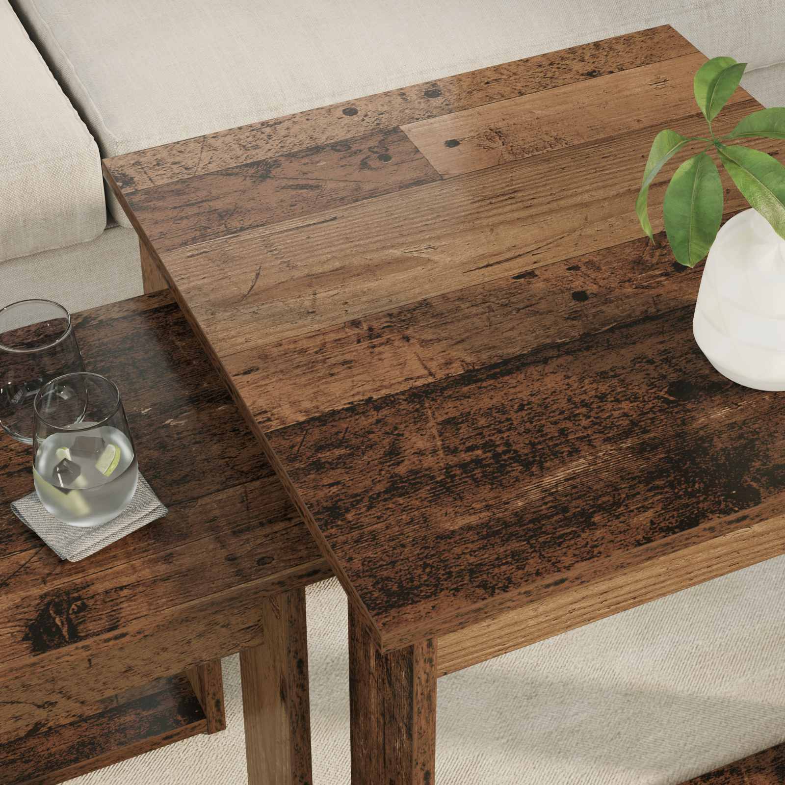 vidaXL Zestaw stolików kawowych 2 pcs Stare drewno