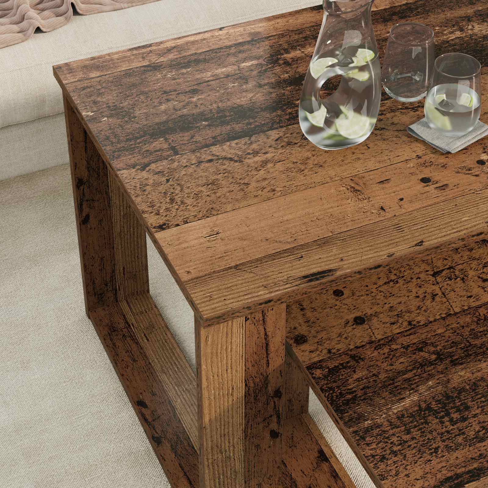 vidaXL Zestaw stolików kawowych 2 pcs Stare drewno